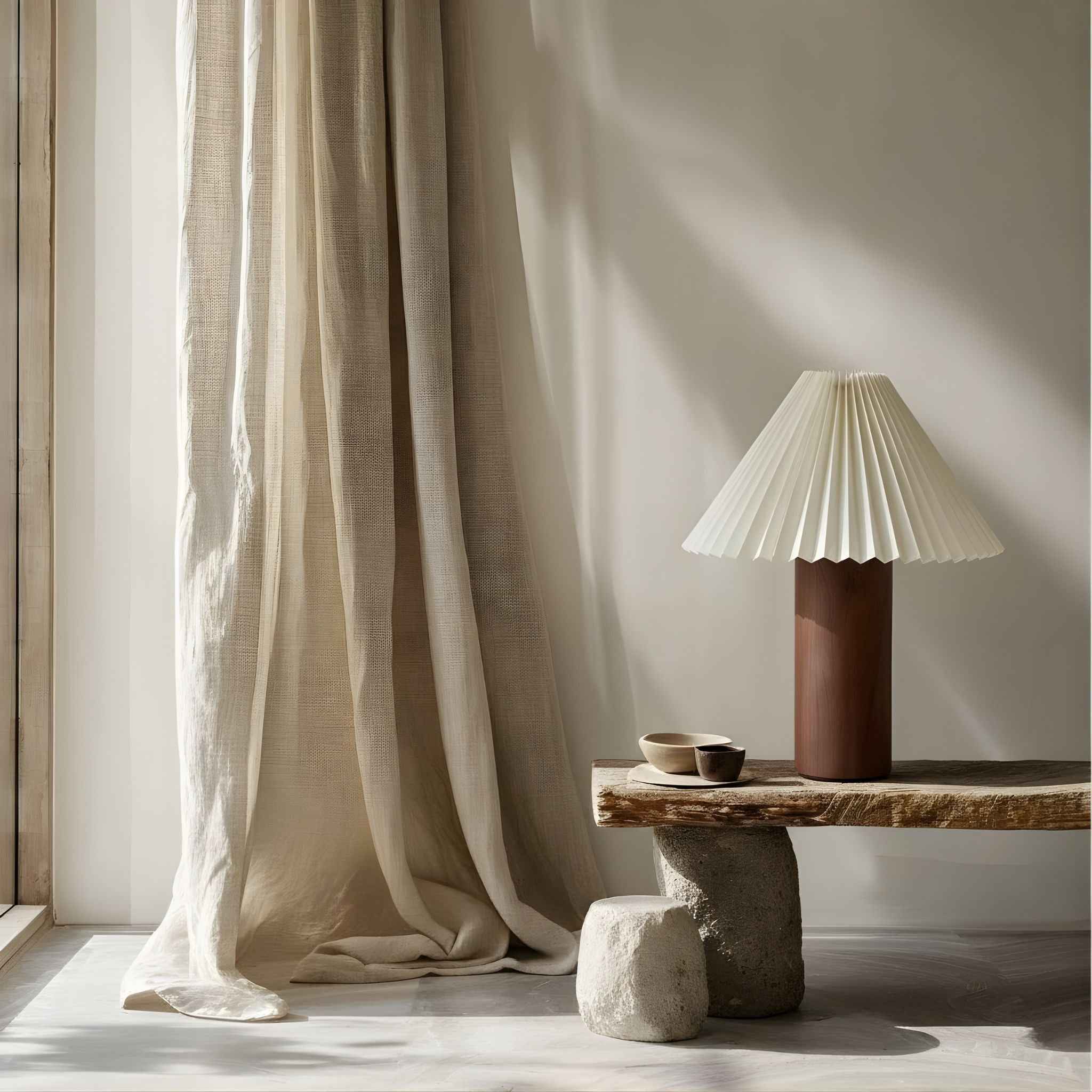 Cano Table Lamp | Wooden Base, Pleated Shade