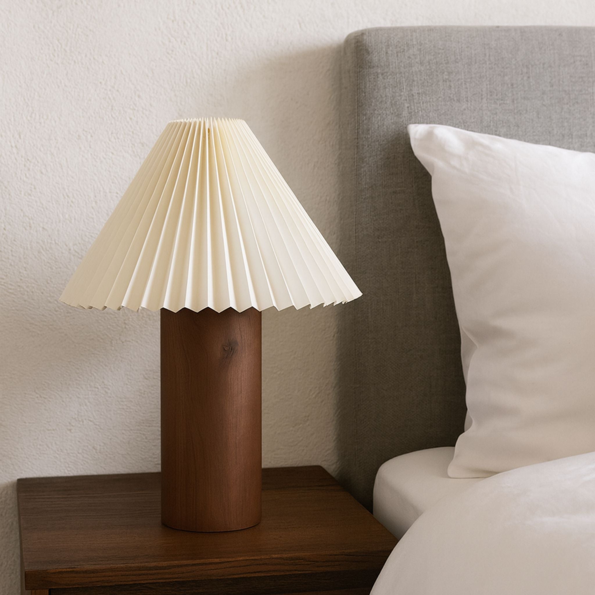 Cano Table Lamp | Wooden Base, Pleated Shade