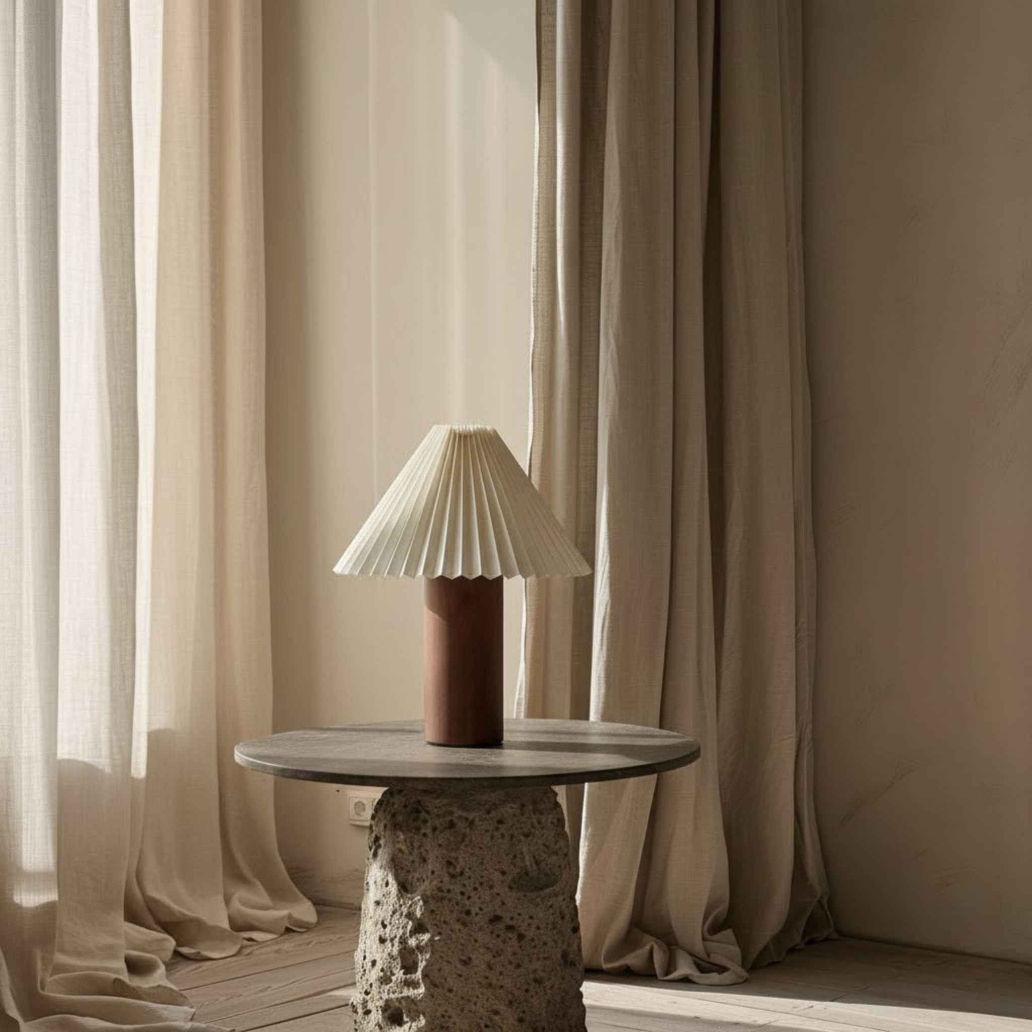 Cano Table Lamp | Wooden Base, Pleated Shade