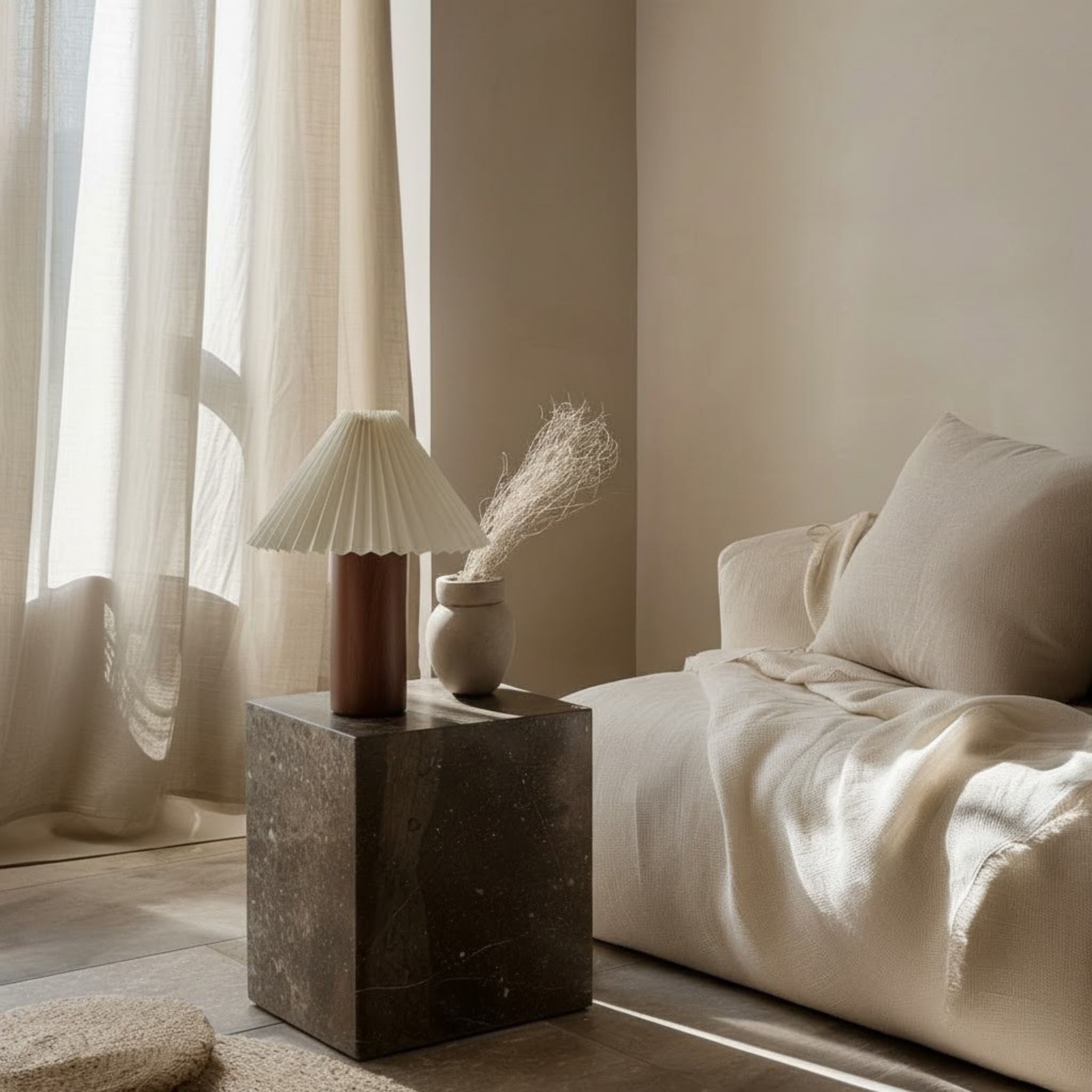 Cano Table Lamp | Wooden Base, Pleated Shade