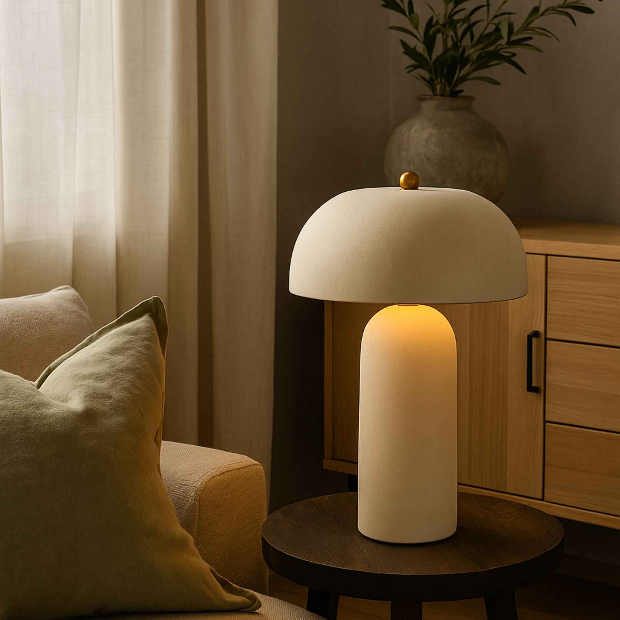 Cavus Table Lamp | Sand-Colored Ceramic, Japandi Style