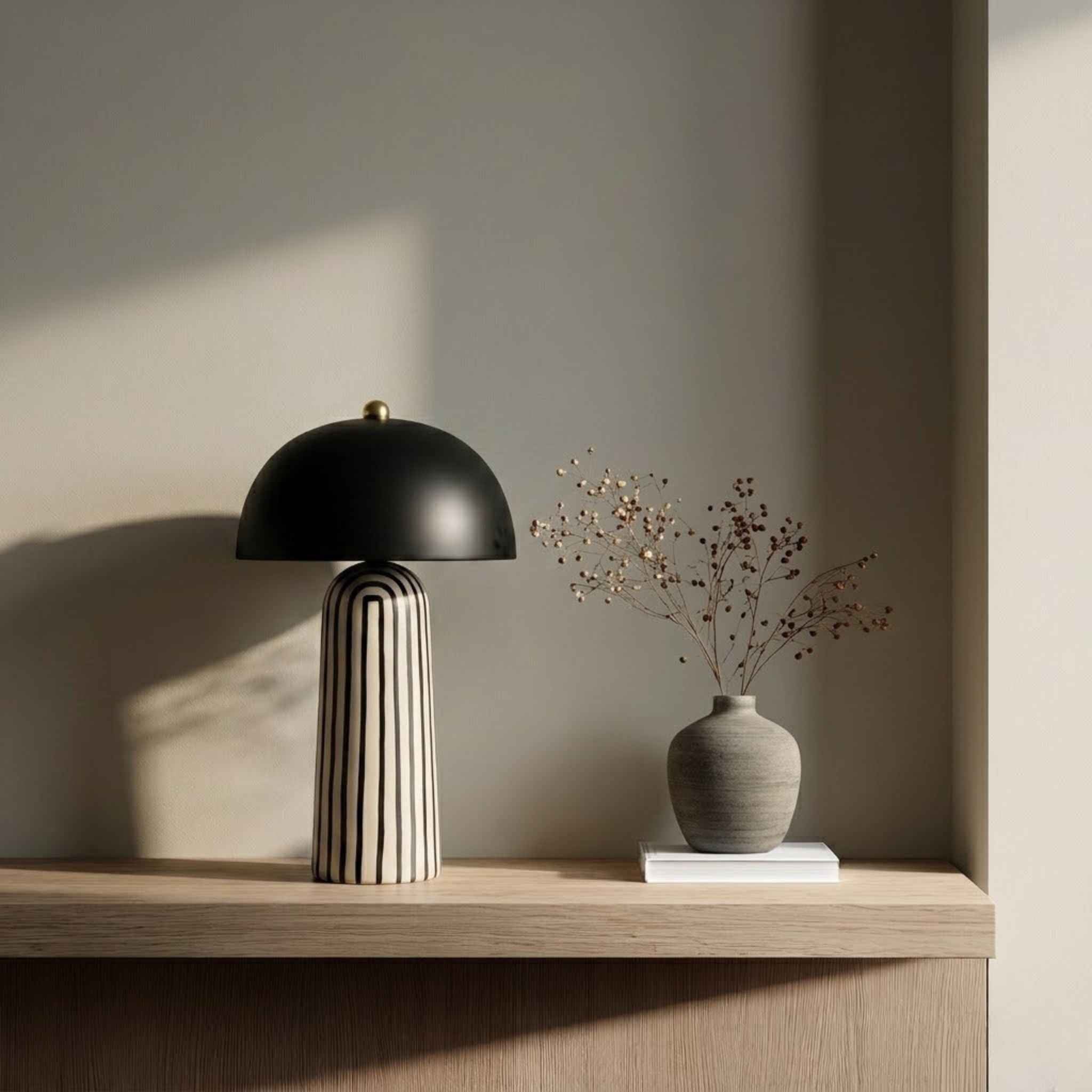 Cavern Table Lamp | Striped Ceramic, 45 cm in Black/Beige