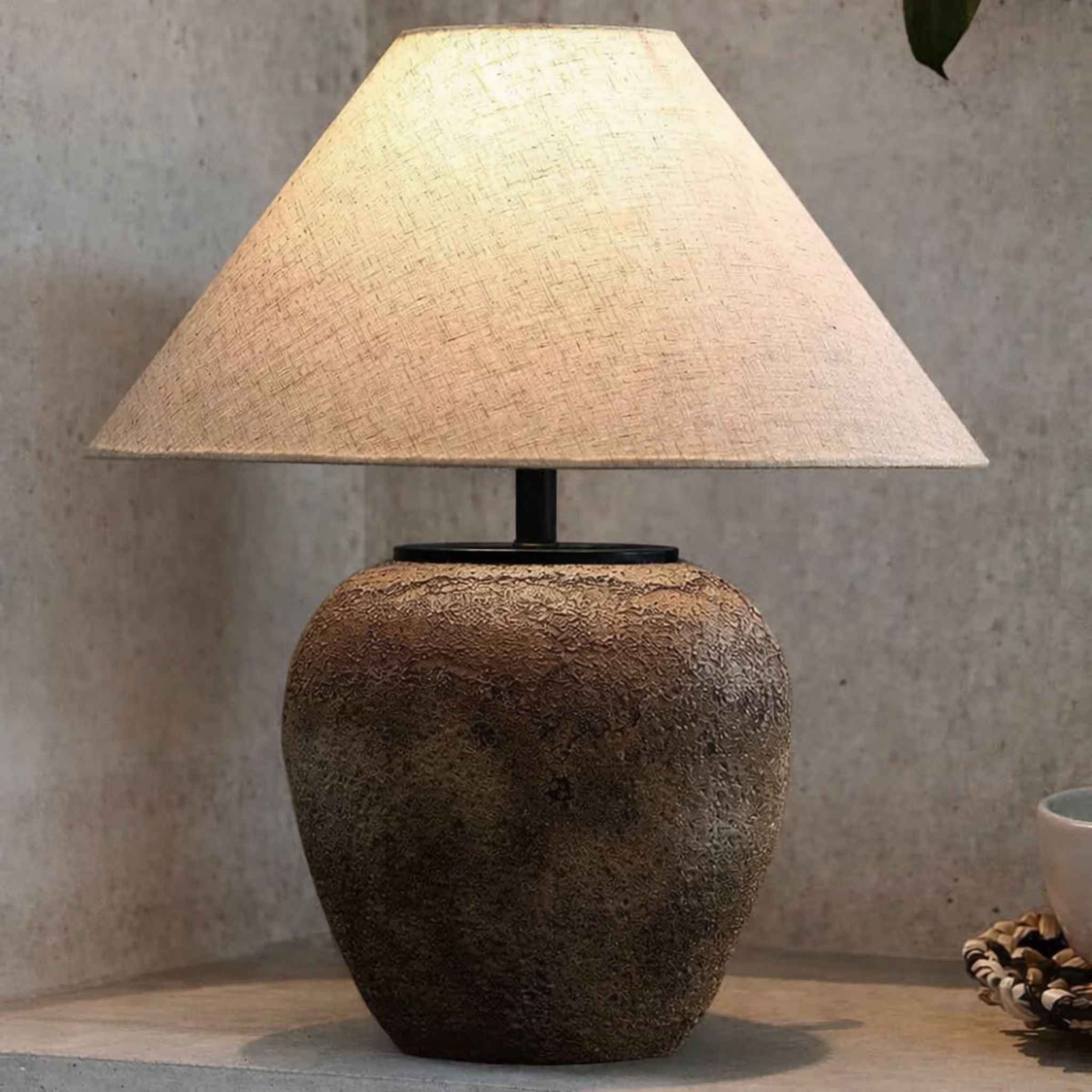 Elysian Table Lamp | Rustic Ceramic Base & Linen Shade