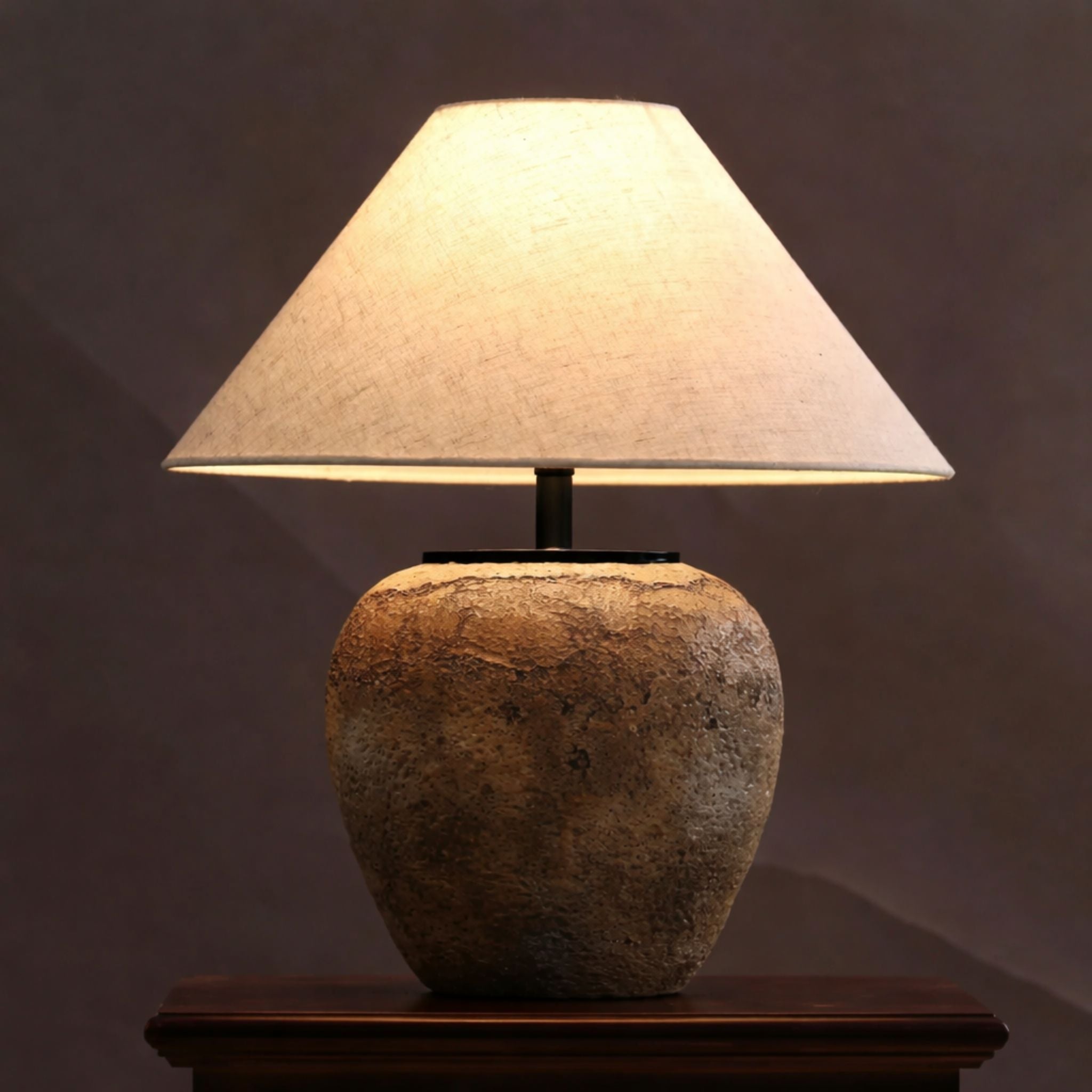 Bello Table Lamp | Rustic Ceramic Base, Linen Shade 48 cm