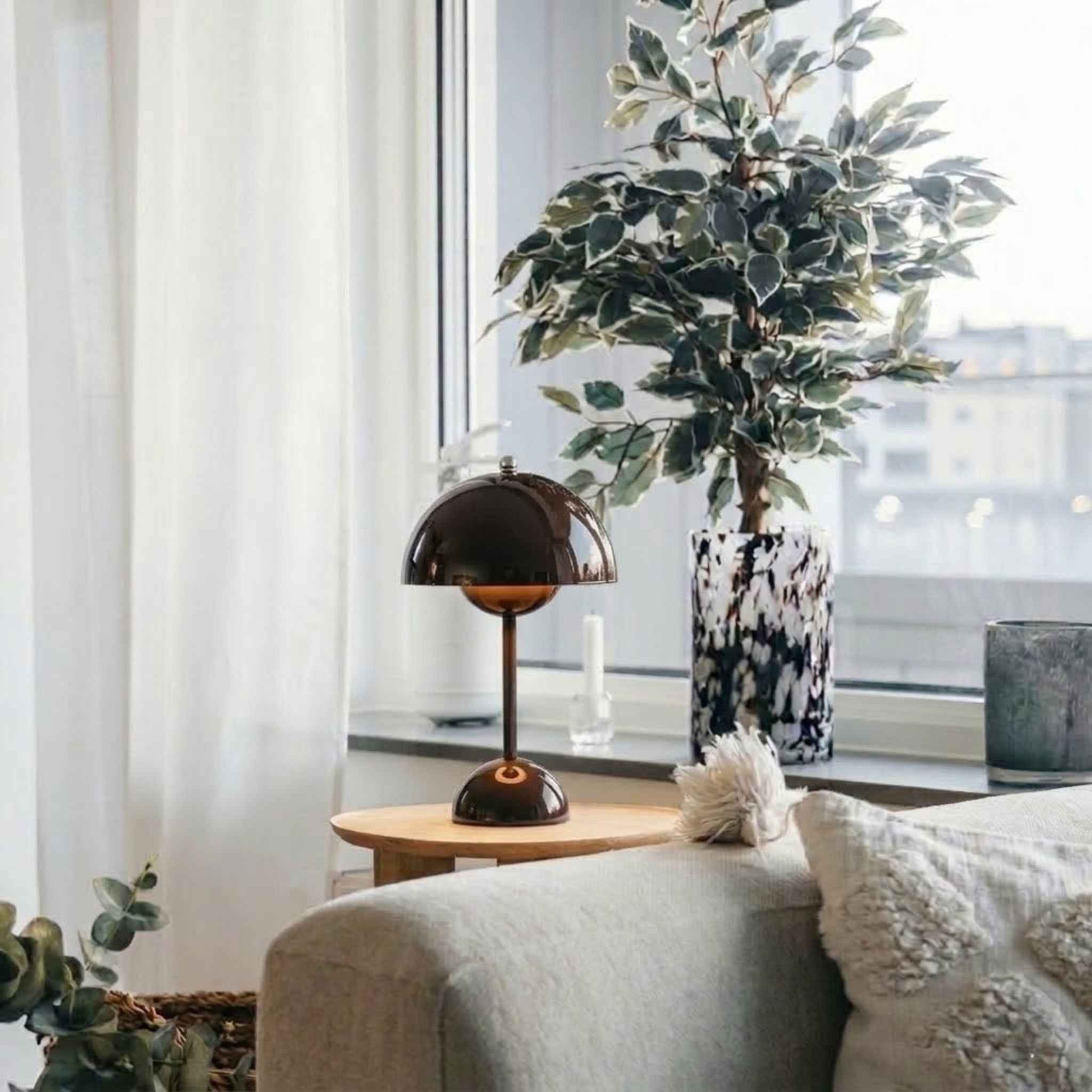 Bela Portable Table Lamp | Wireless, Brown 30 cm
