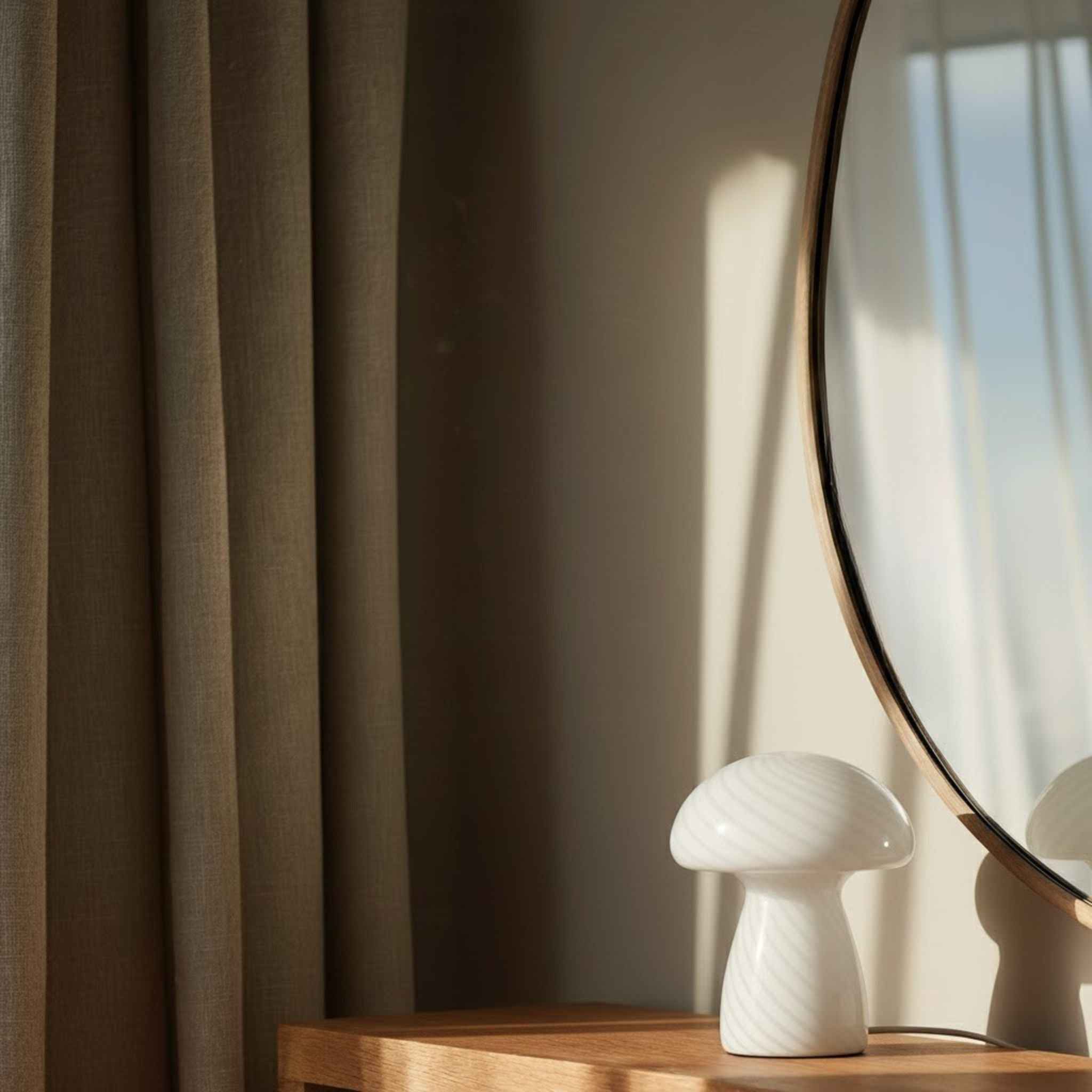 Bello Table Lamp | Mushroom Design, Ribbed White Glass