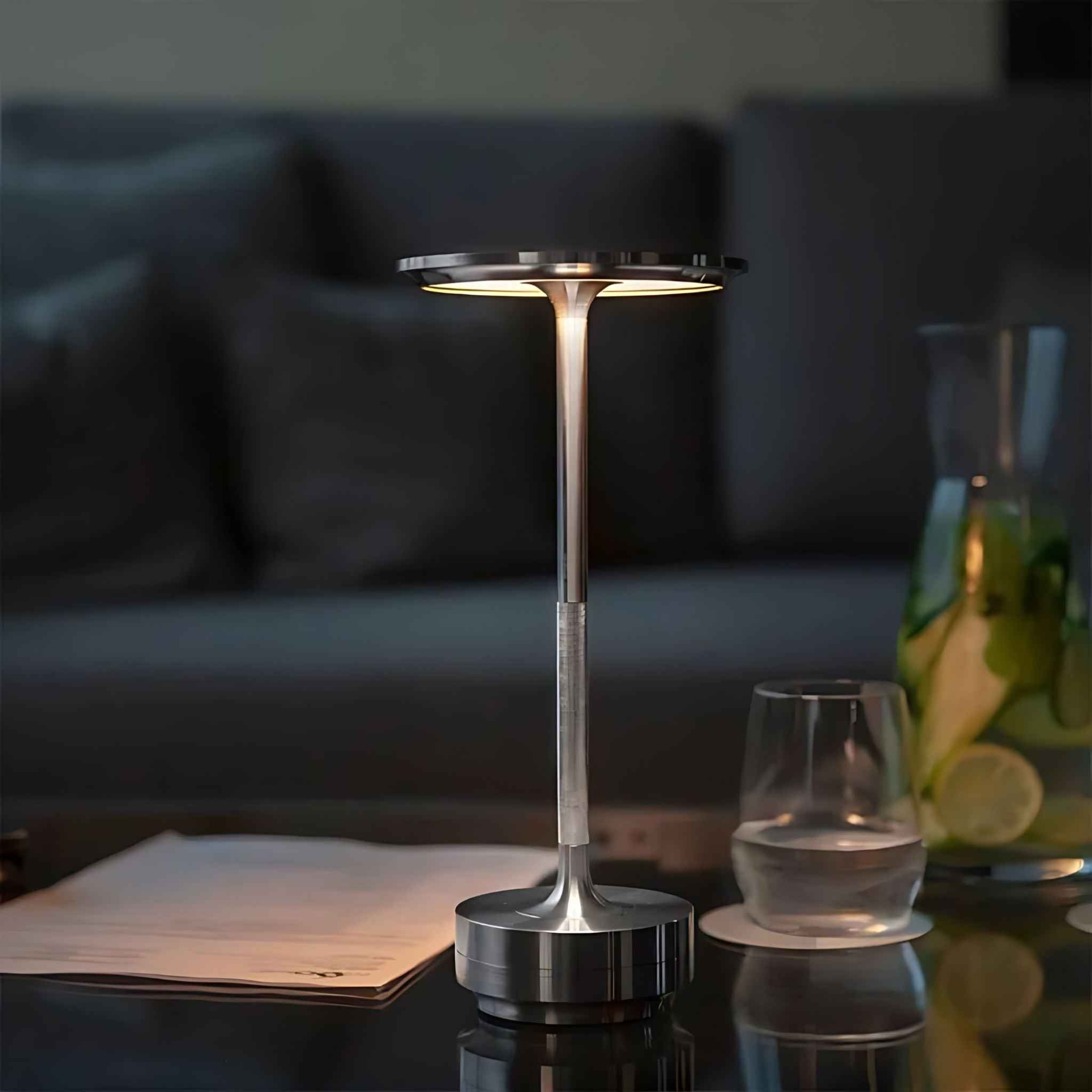 Bela Portable Table Lamp | Chrome, Wireless & Rechargeable