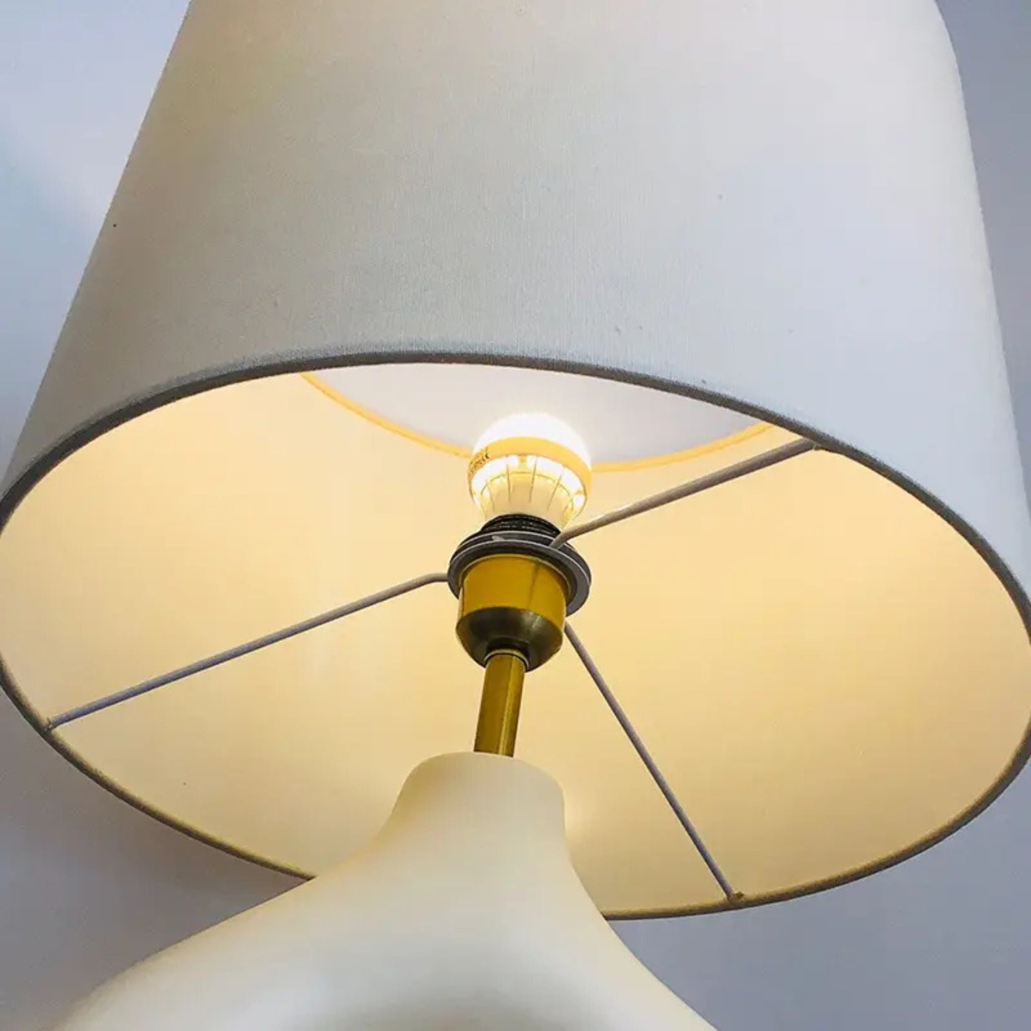 Nora Table Lamp | White Ceramic Base, Textile Shade