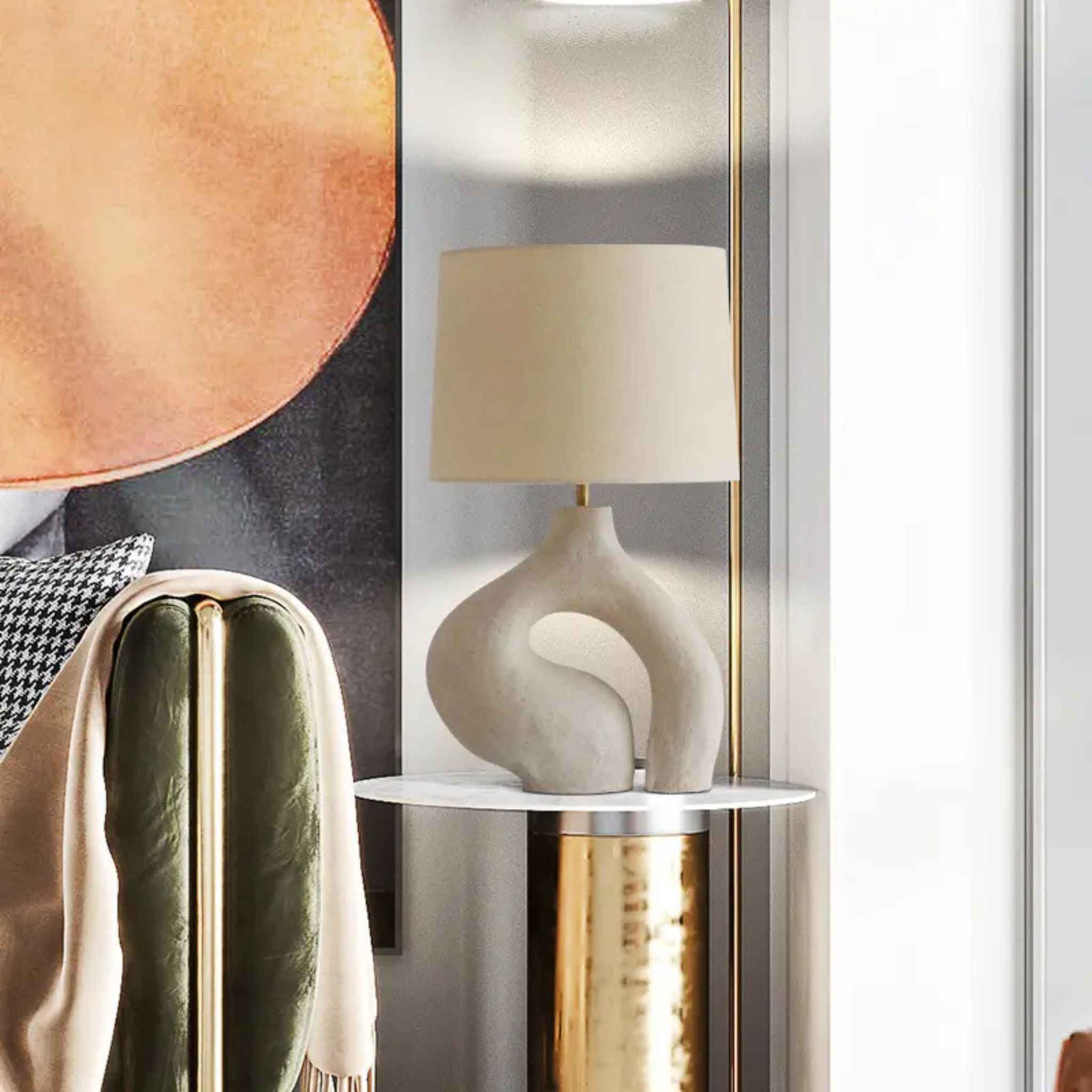 Nero Table Lamp | White Ceramic Base, Fabric Shade
