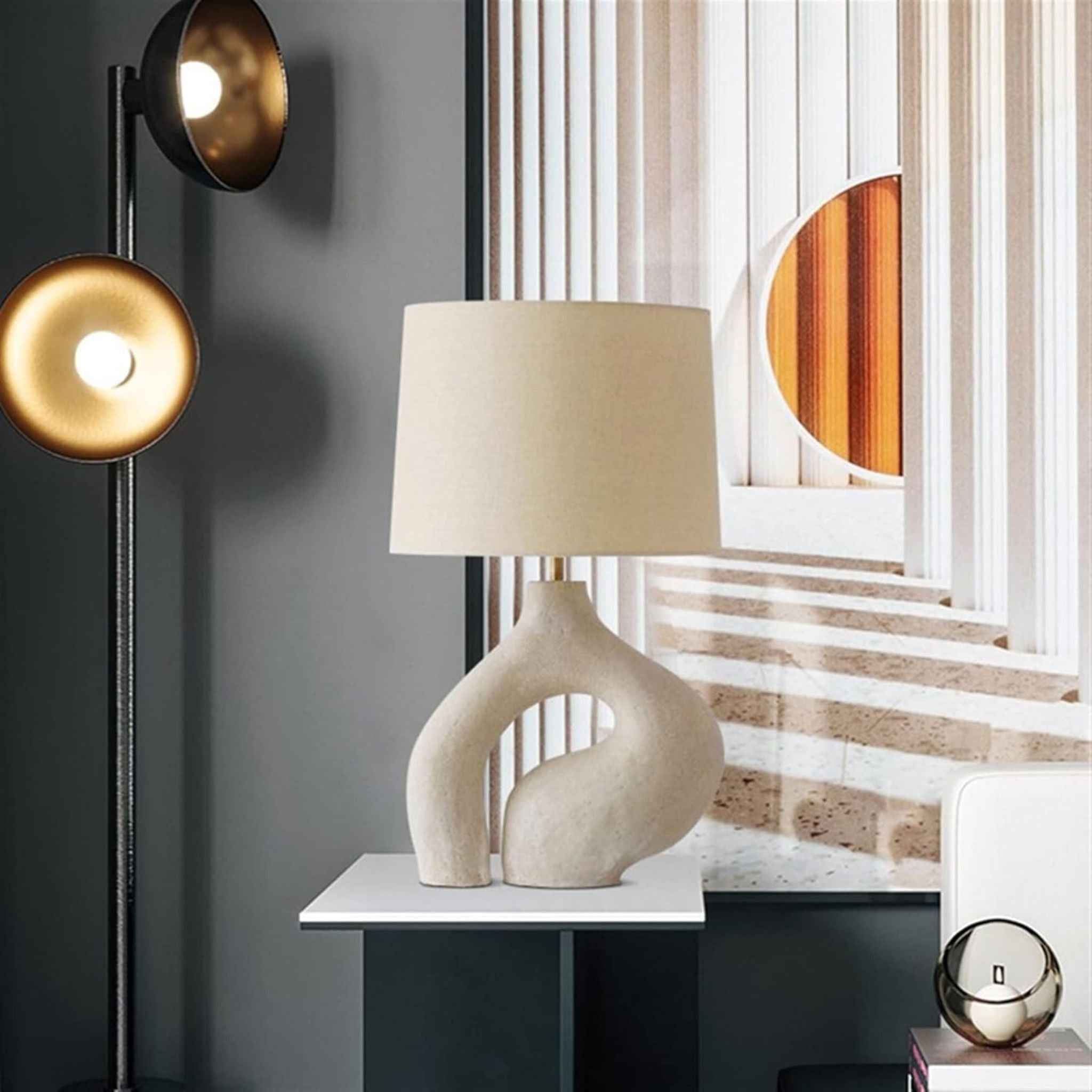 Nora Table Lamp | White Ceramic Base, Textile Shade