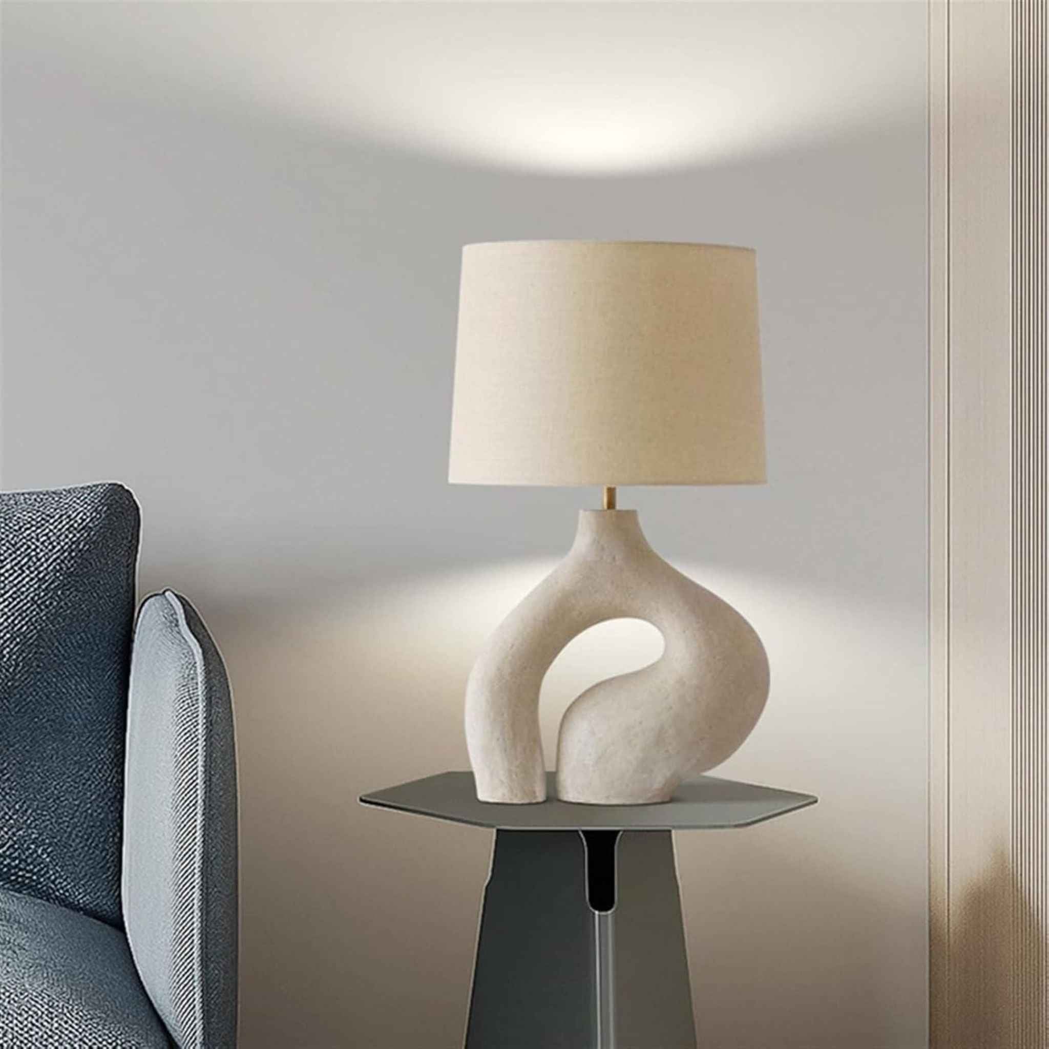 Nero Table Lamp | White Ceramic Base, Fabric Shade