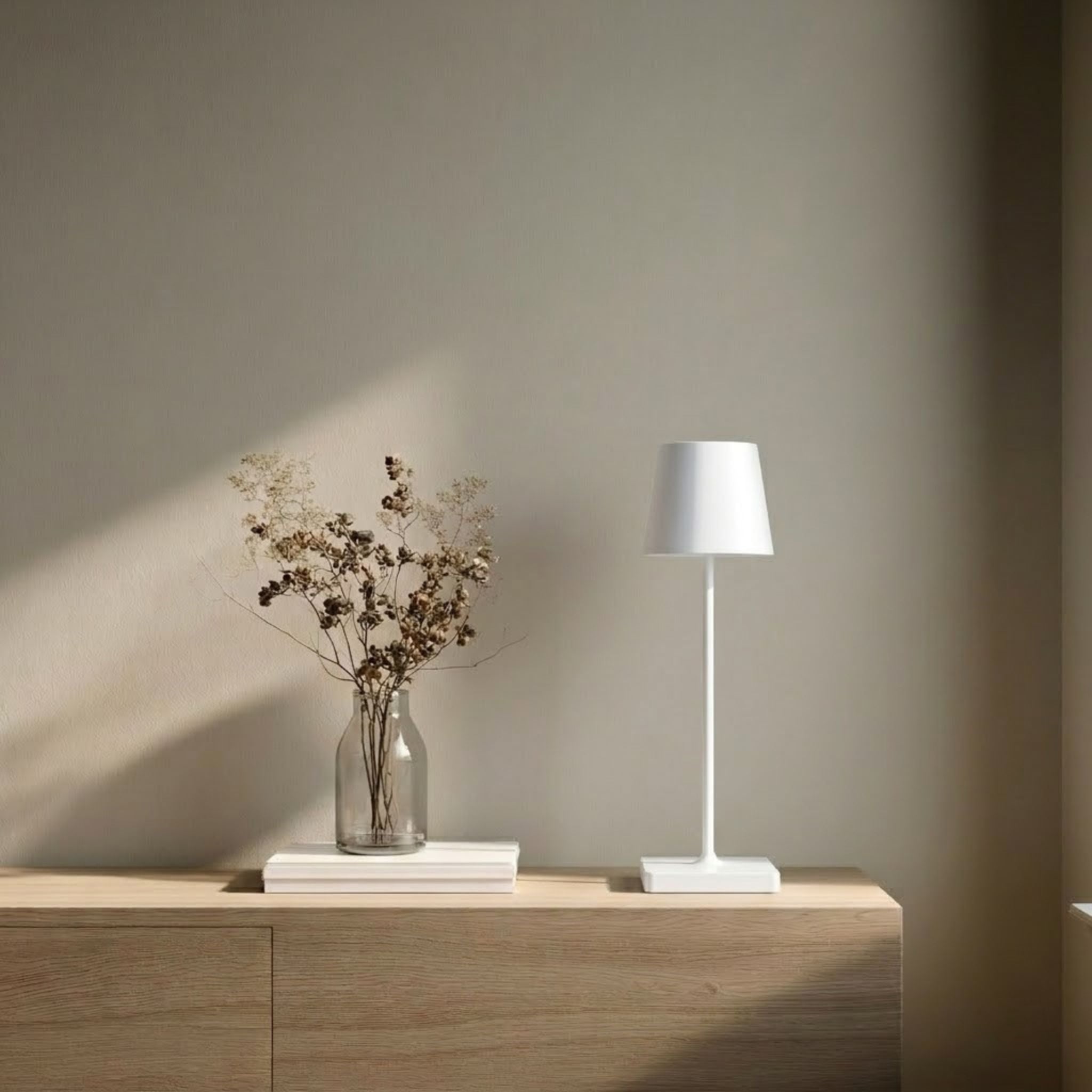 Olive Portable Table Lamp | Wireless & Rechargeable, White 38 cm