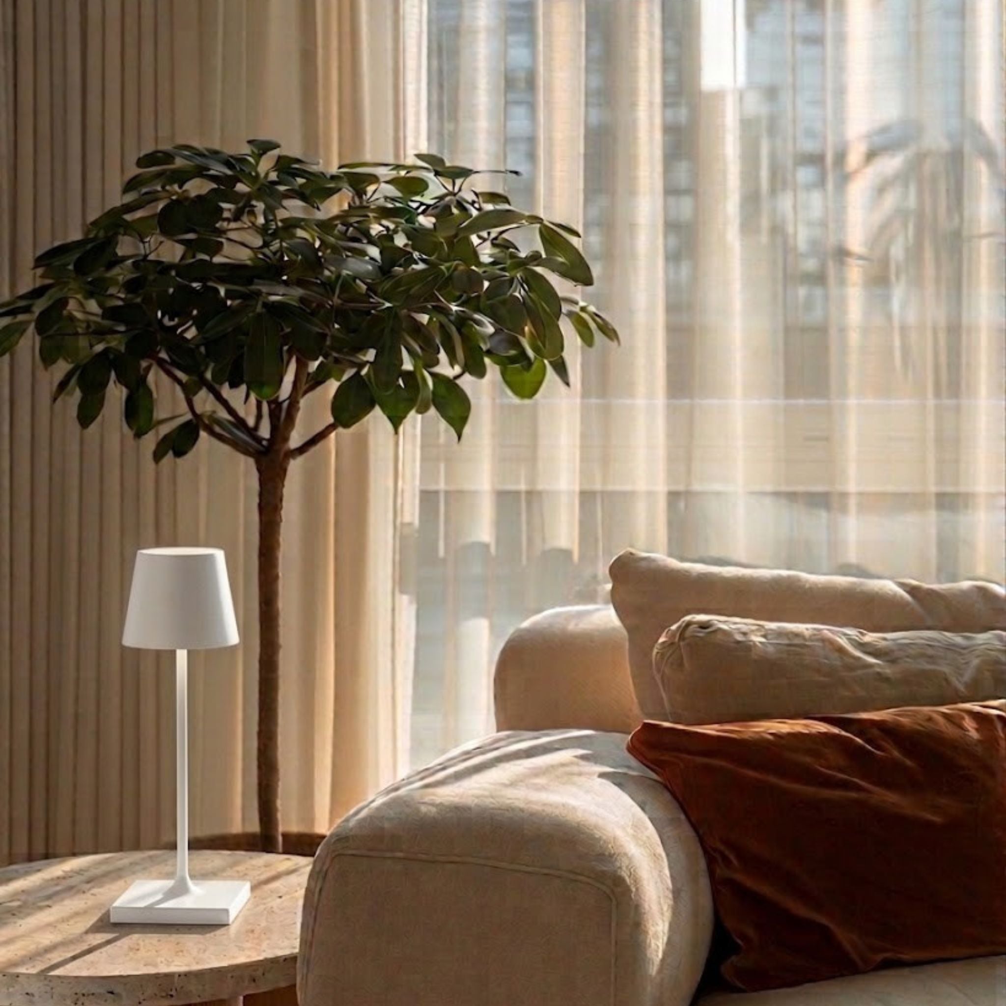 Olive Portable Table Lamp | Wireless & Rechargeable, White 38 cm