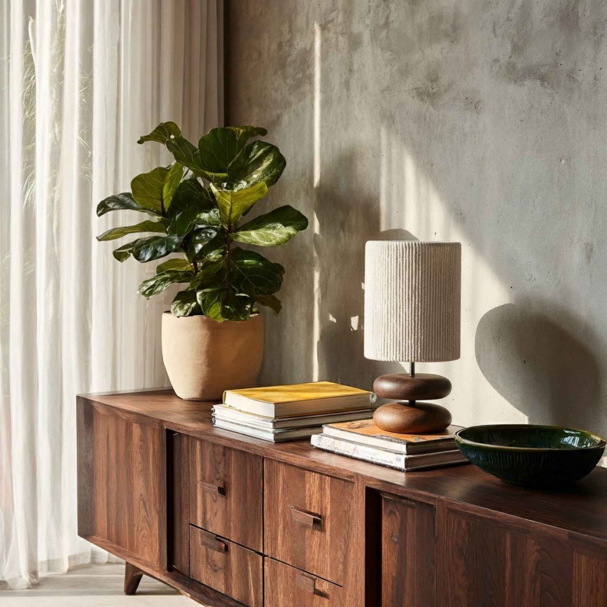 Ola Table Lamp | Wooden Base, Textured Shade