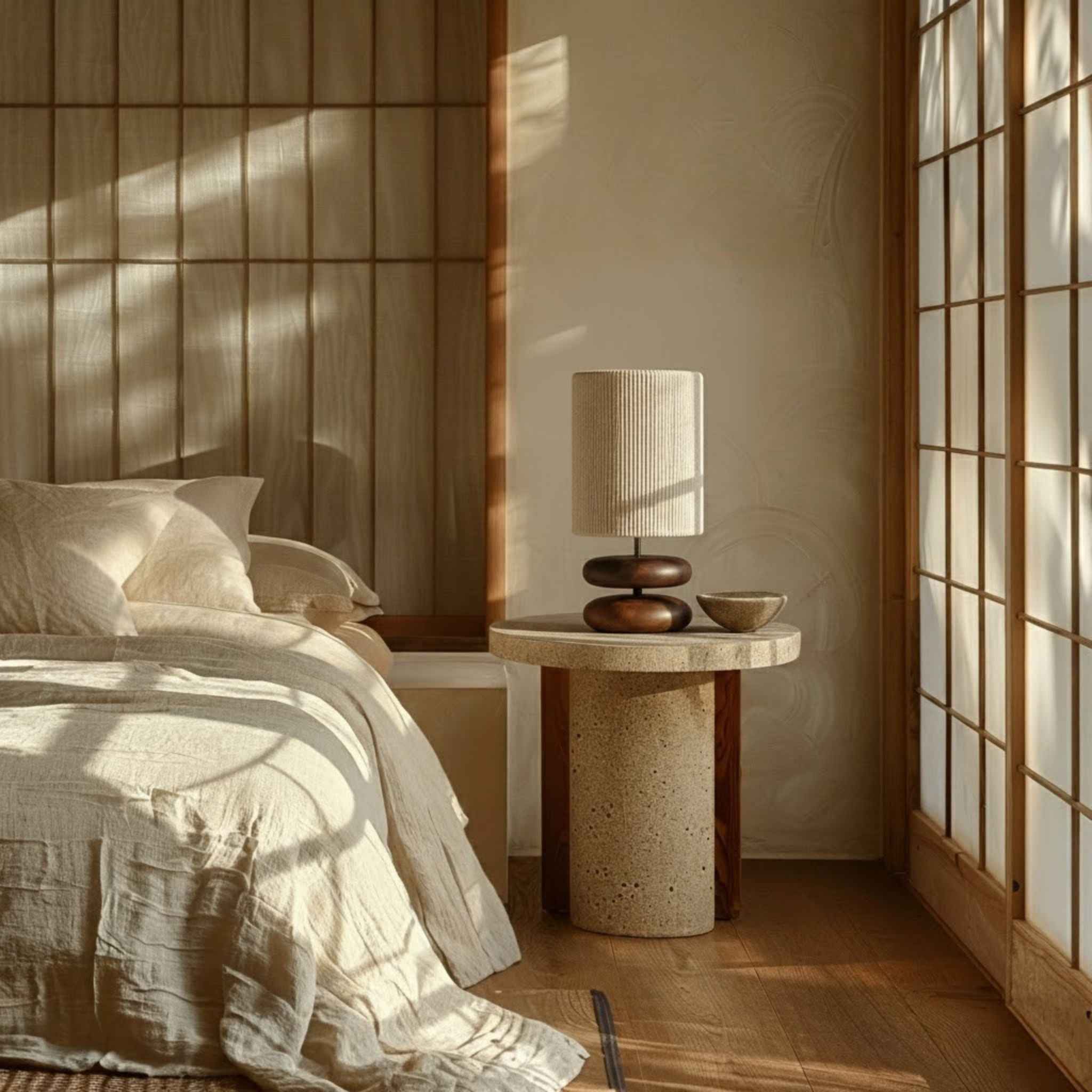 Ola Table Lamp | Wooden Base, Textured Shade