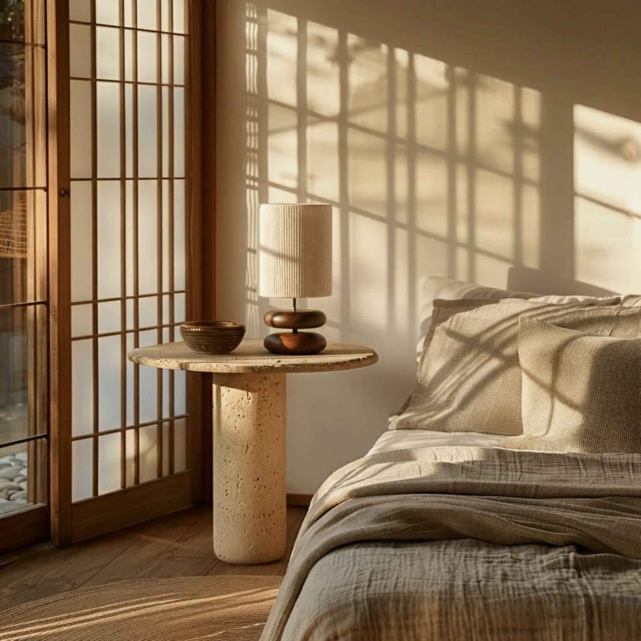 Ola Table Lamp | Wooden Base, Textured Shade