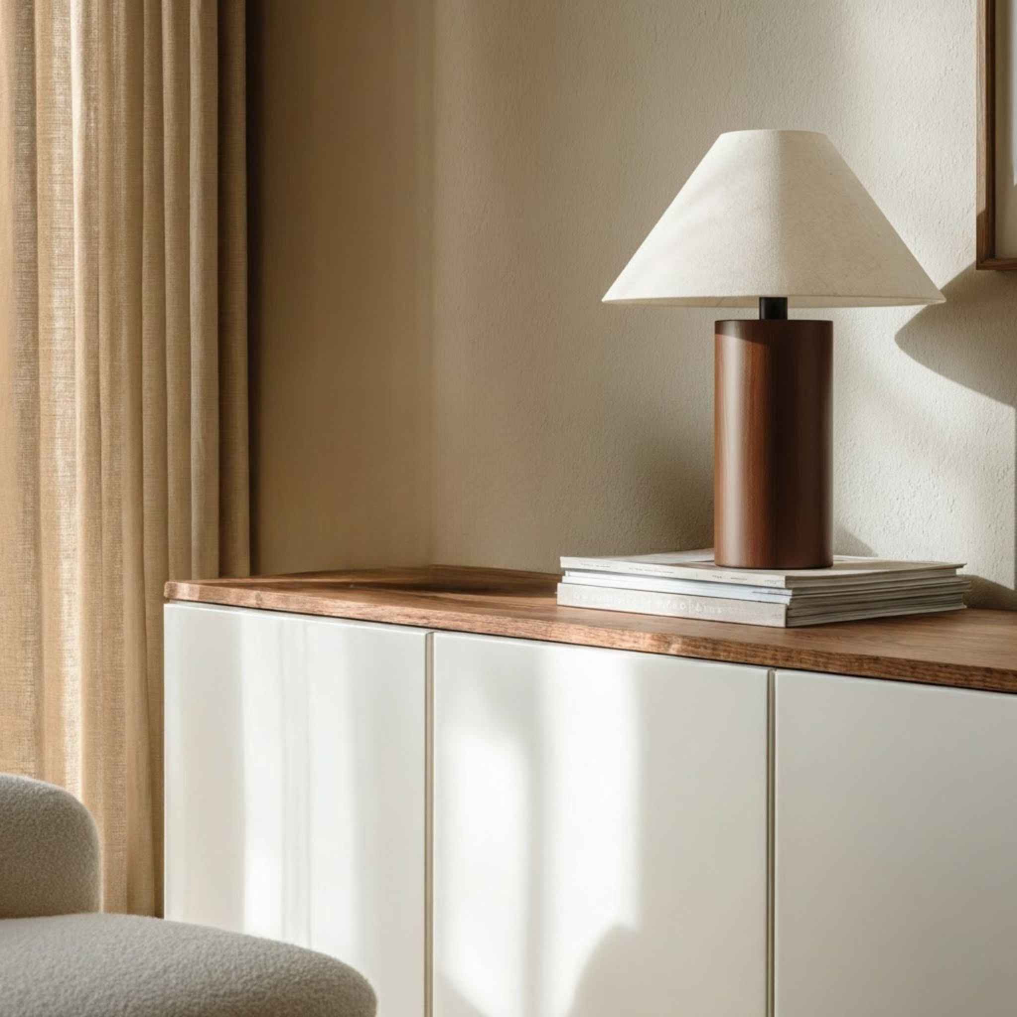 Sirocco Table Lamp | Wooden Base, Linen Shade, 48 cm