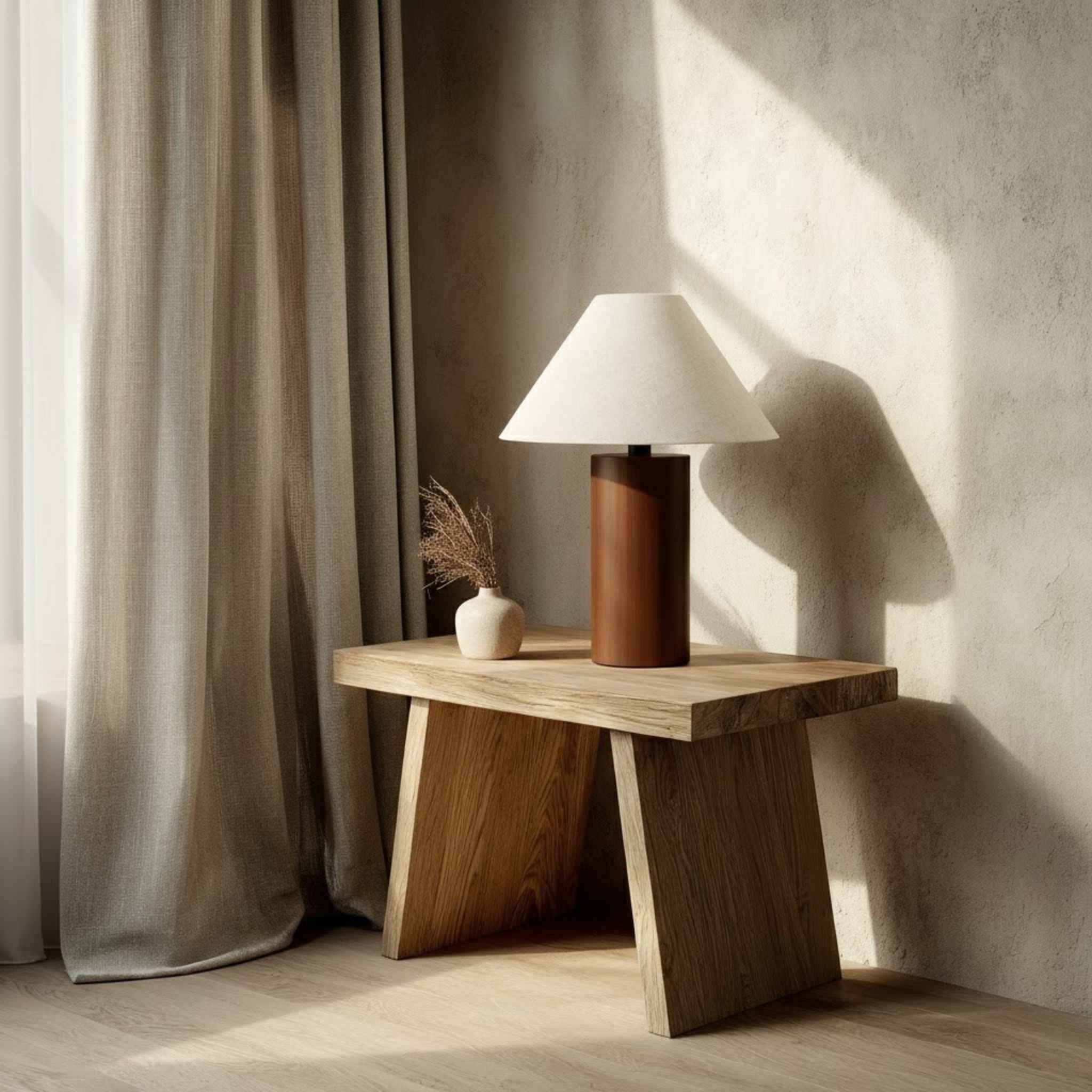 Sirocco Table Lamp | Wooden Base, Linen Shade, 48 cm