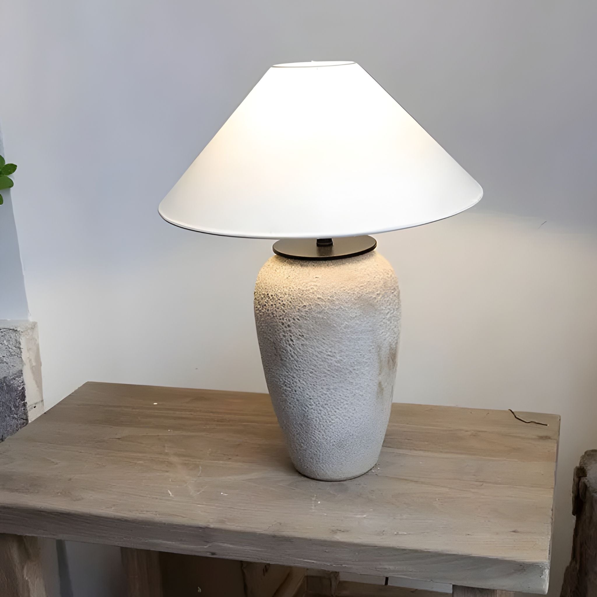 Terra Table Lamp | Ceramic Base in Gray-Beige with White Shade