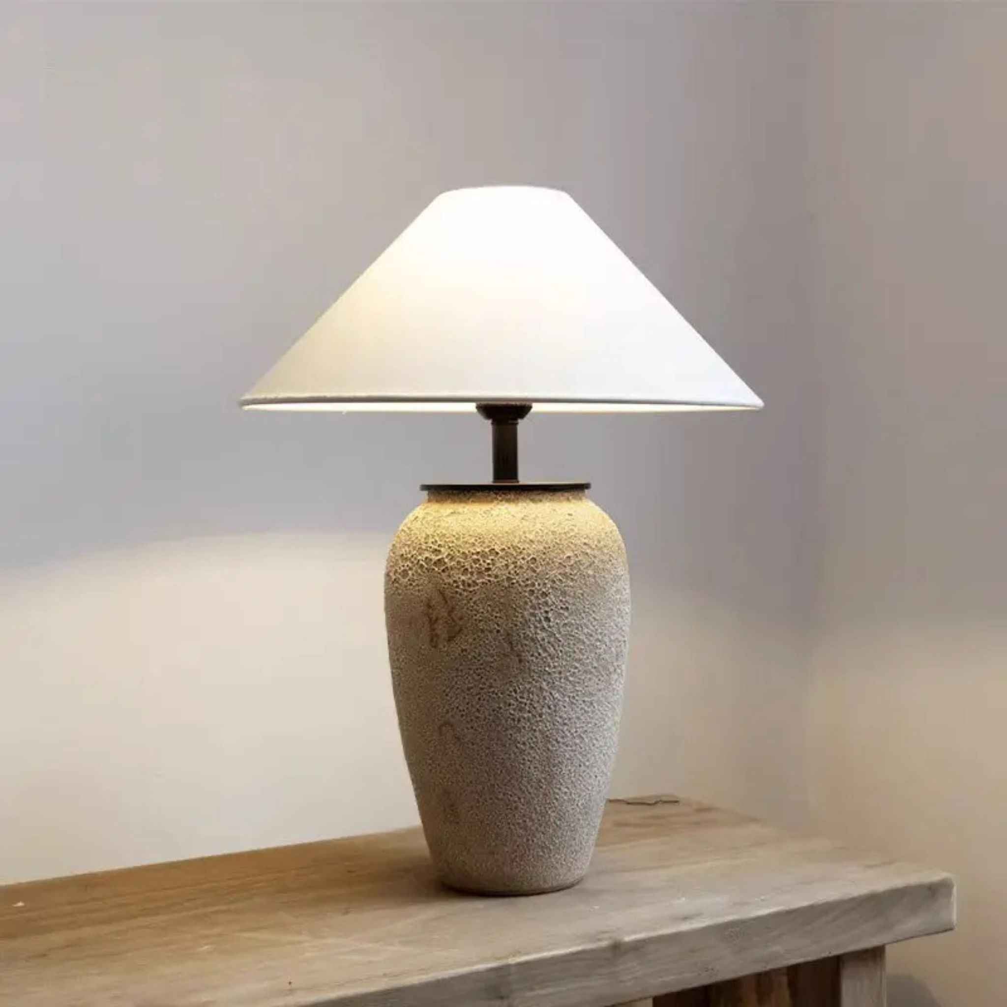 Bello Table Lamp | Ceramic Base in Gray-Beige with White Shade