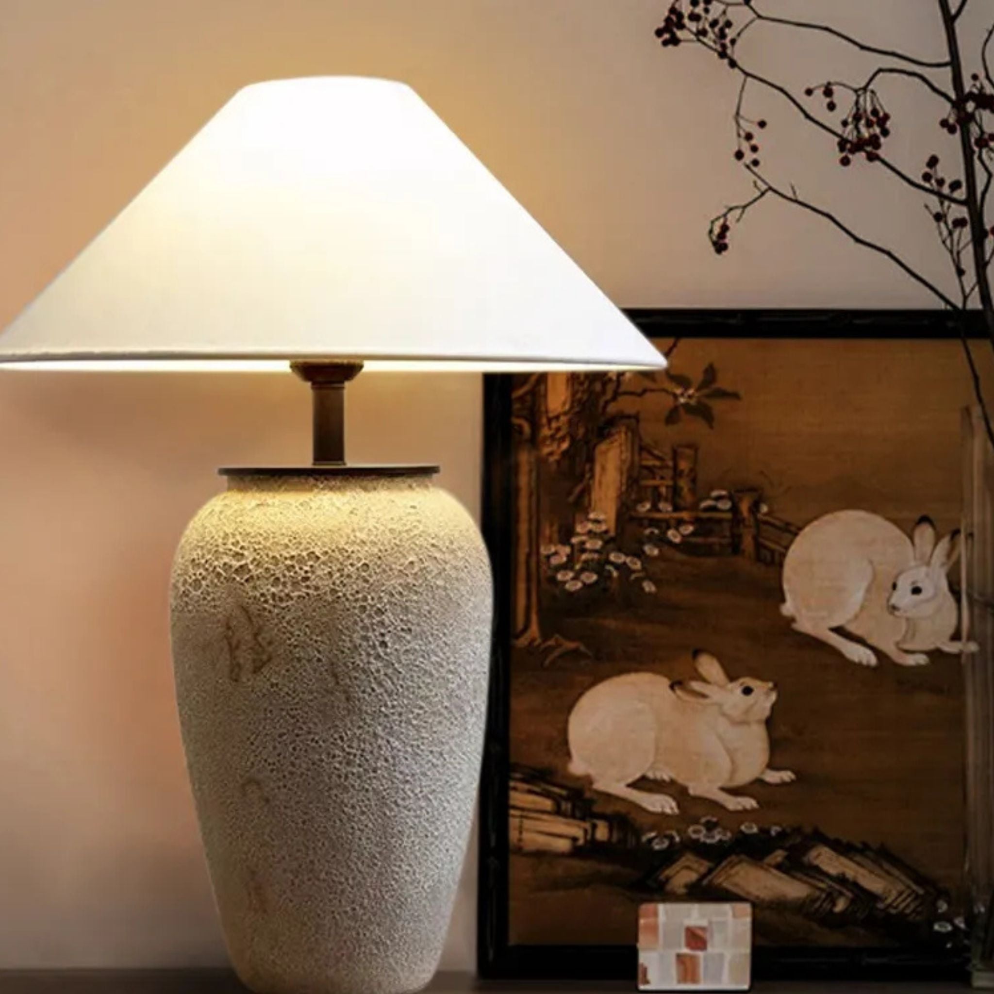 Bello Table Lamp | Ceramic Base in Gray-Beige with White Shade