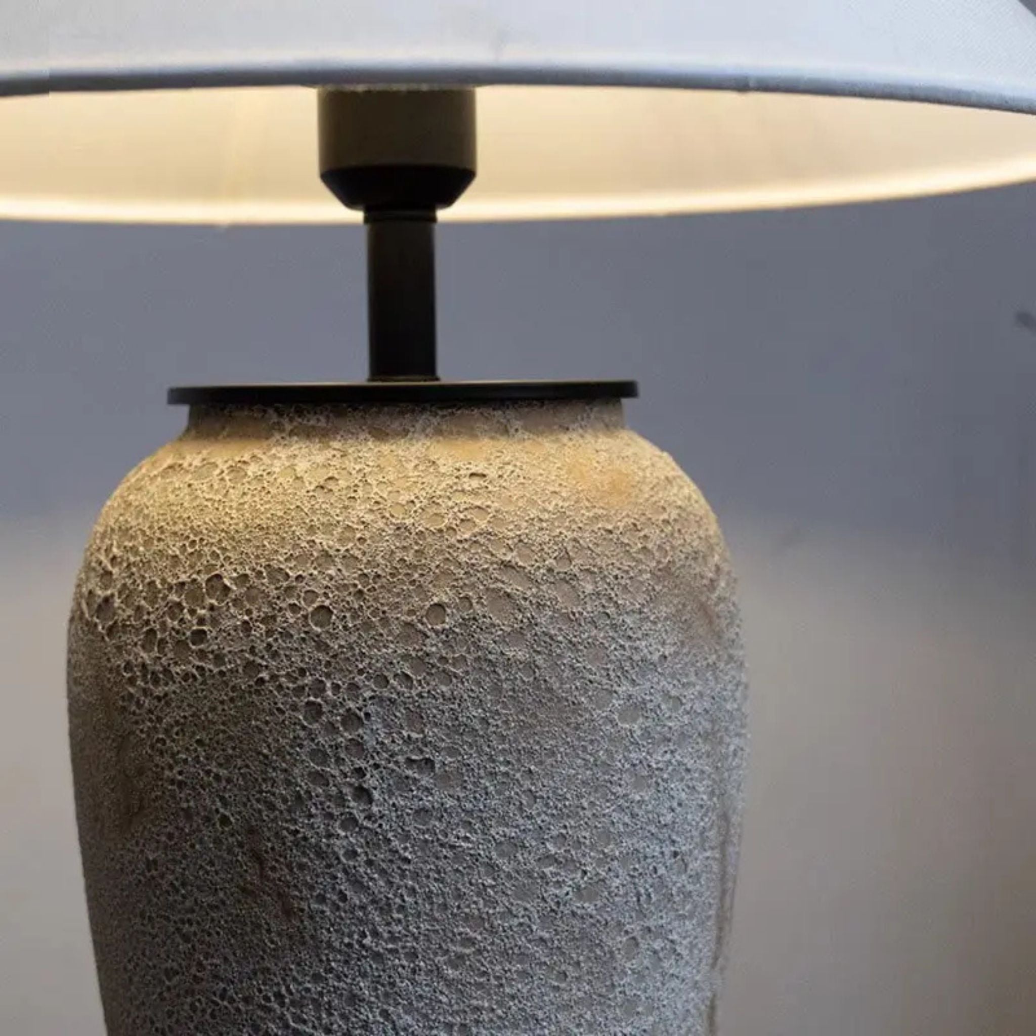Terra Table Lamp | Ceramic Base in Gray-Beige with White Shade