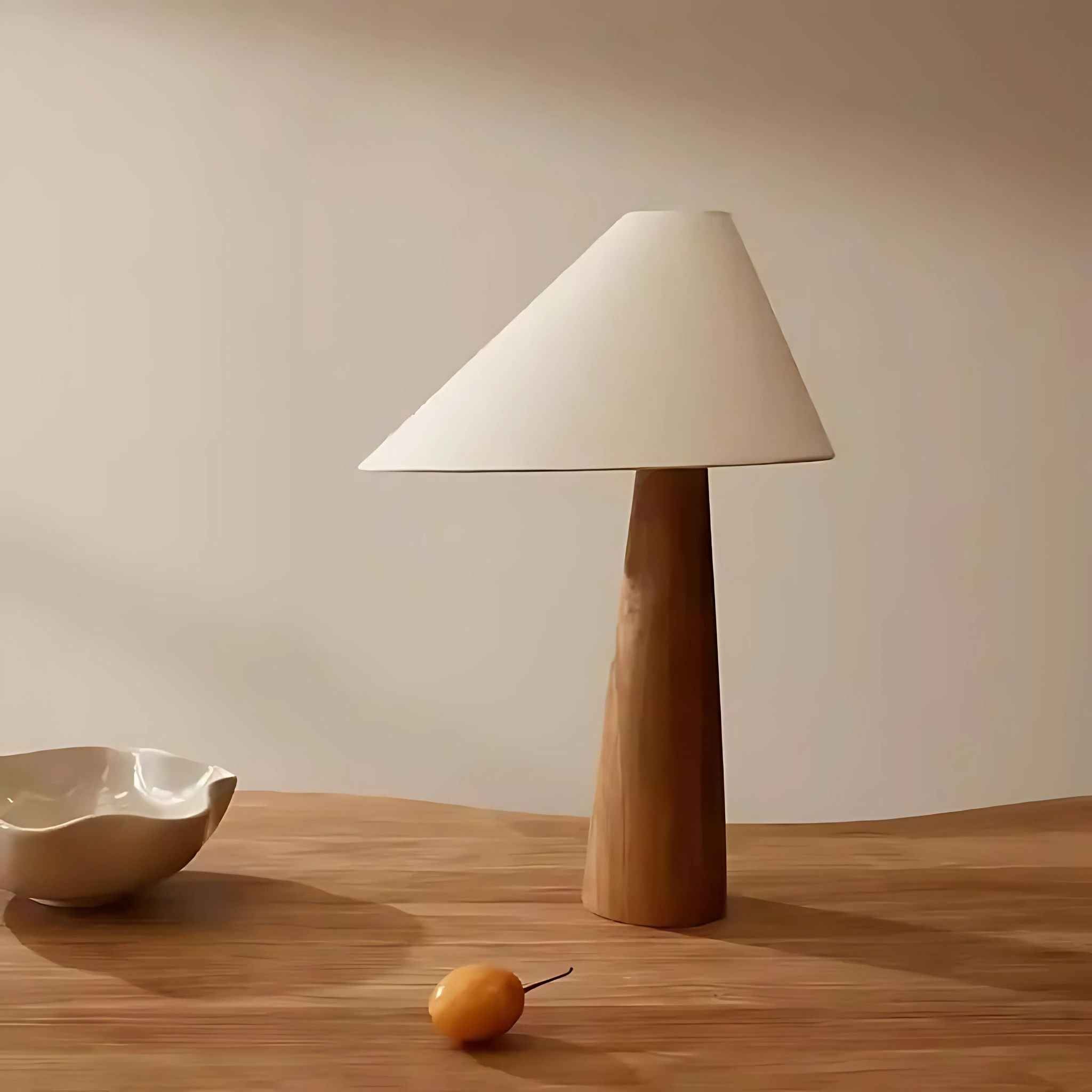 Bela Table Lamp | Wooden Base, Asymmetrical Fabric Shade
