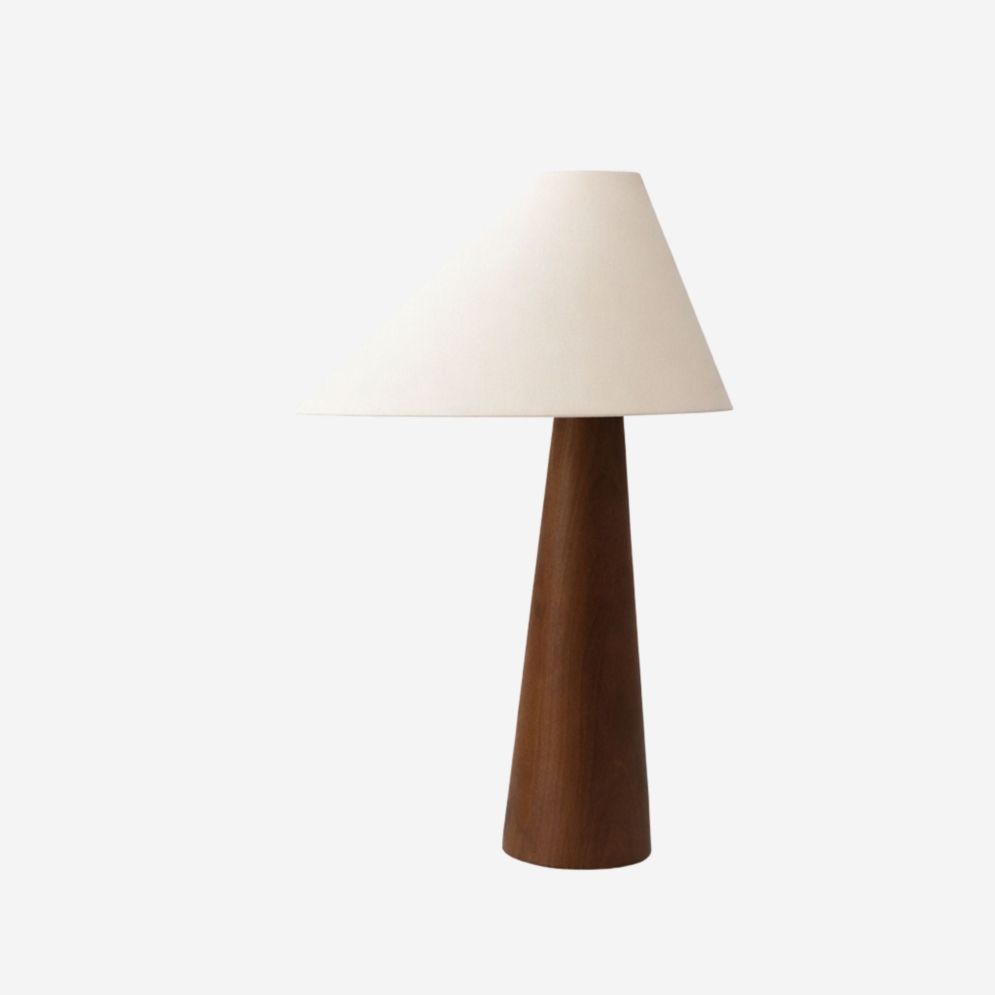 Belo Timber Table Lamp | Wooden Base, Asymmetrical Fabric Shade