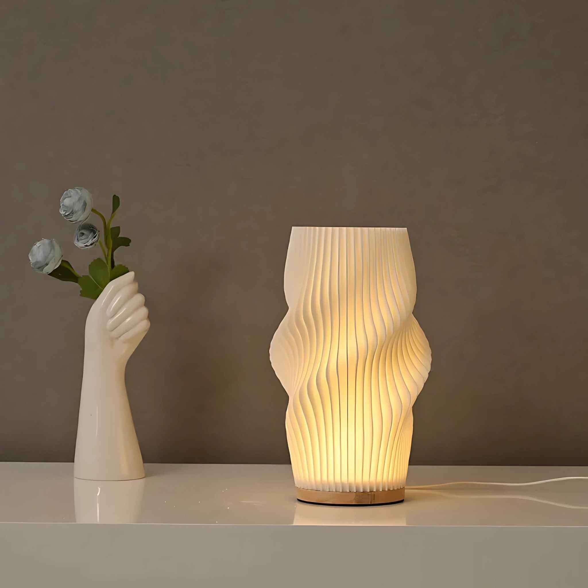 Vela Table Lamp | Matte White, Wavy Texture Design