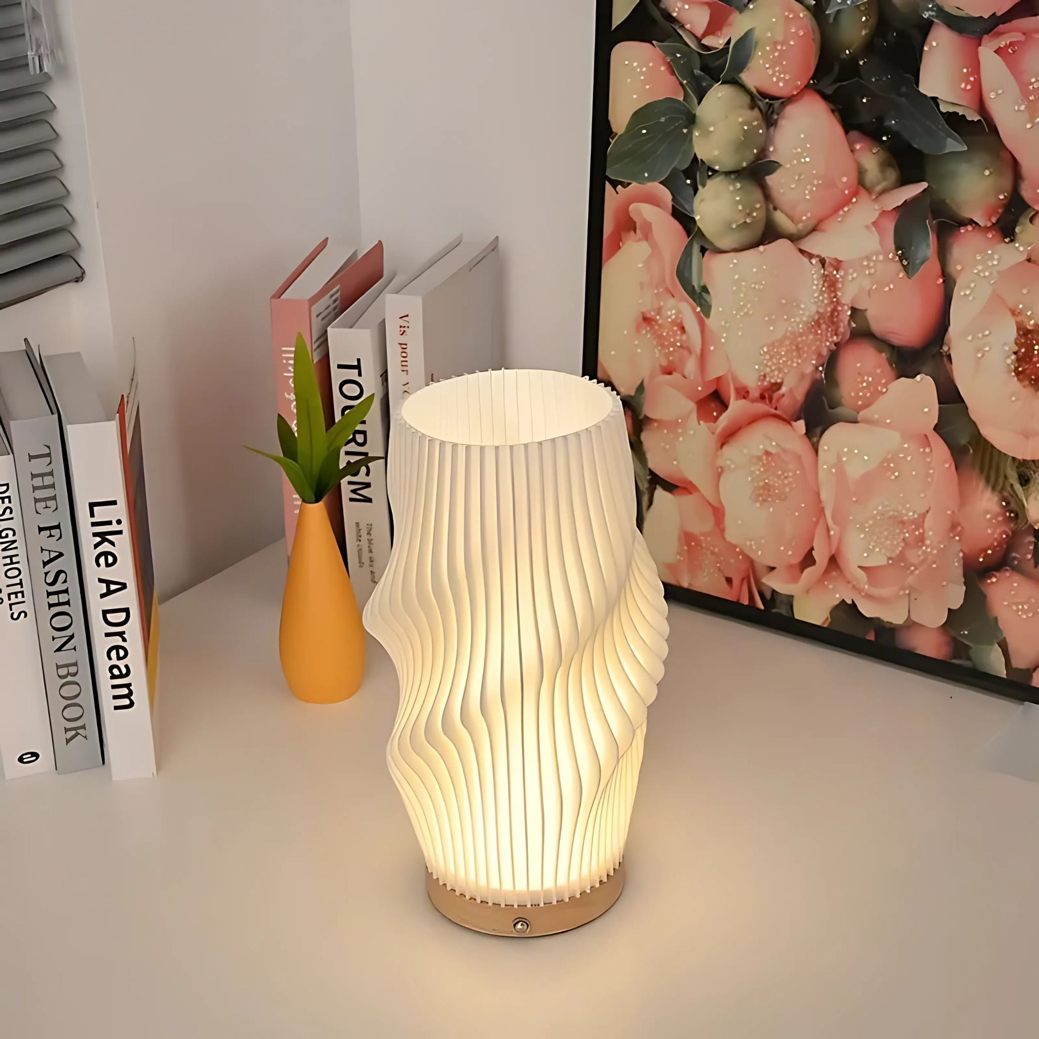 Viva Table Lamp | Matt White, Wavy Texture Design