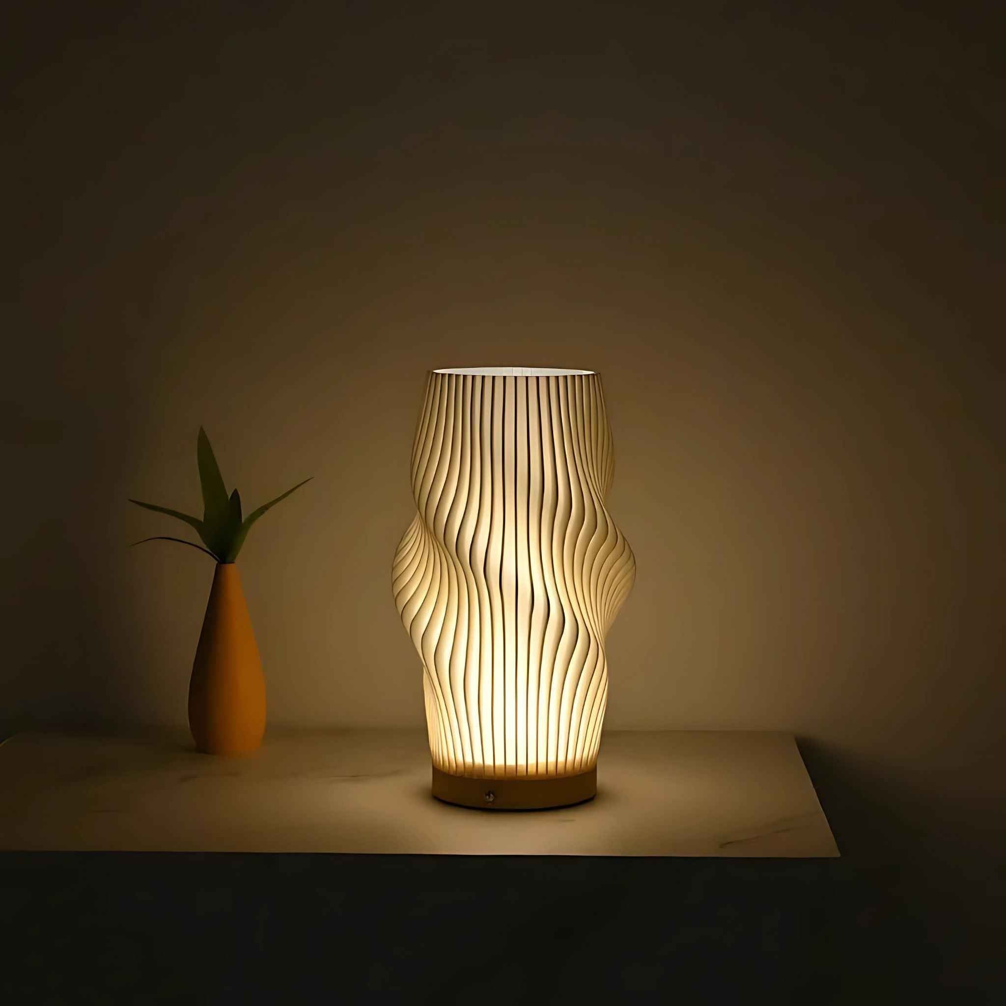 Viva Table Lamp | Matt White, Wavy Texture Design