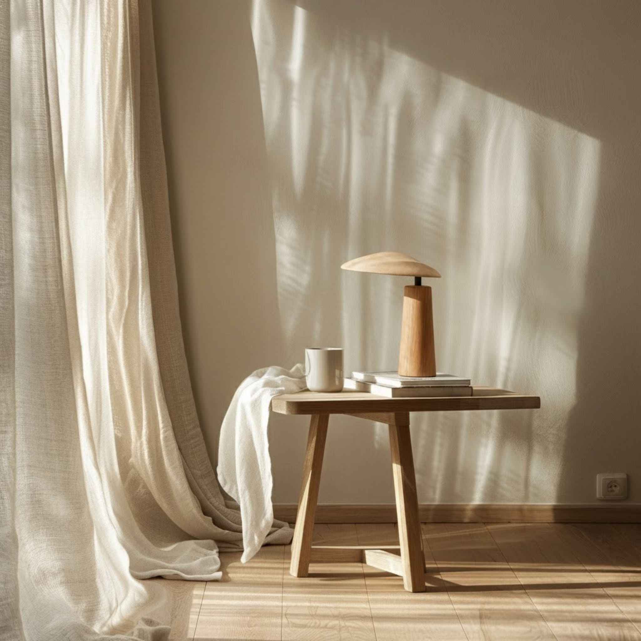Bela Table Lamp | Wooden Base, Beige Textile Shade