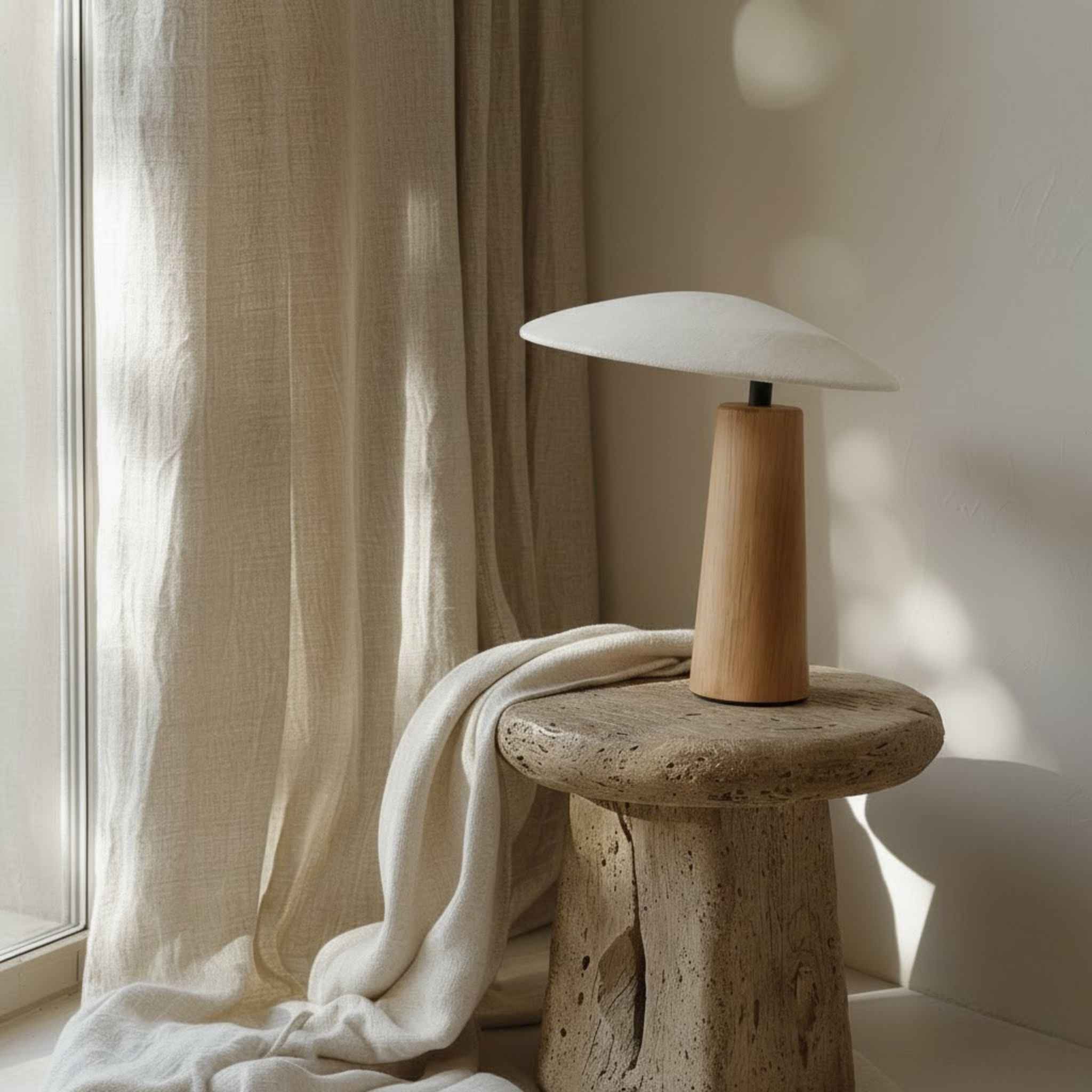 Bela Table Lamp | Wooden Base, White Linen Shade 30 cm