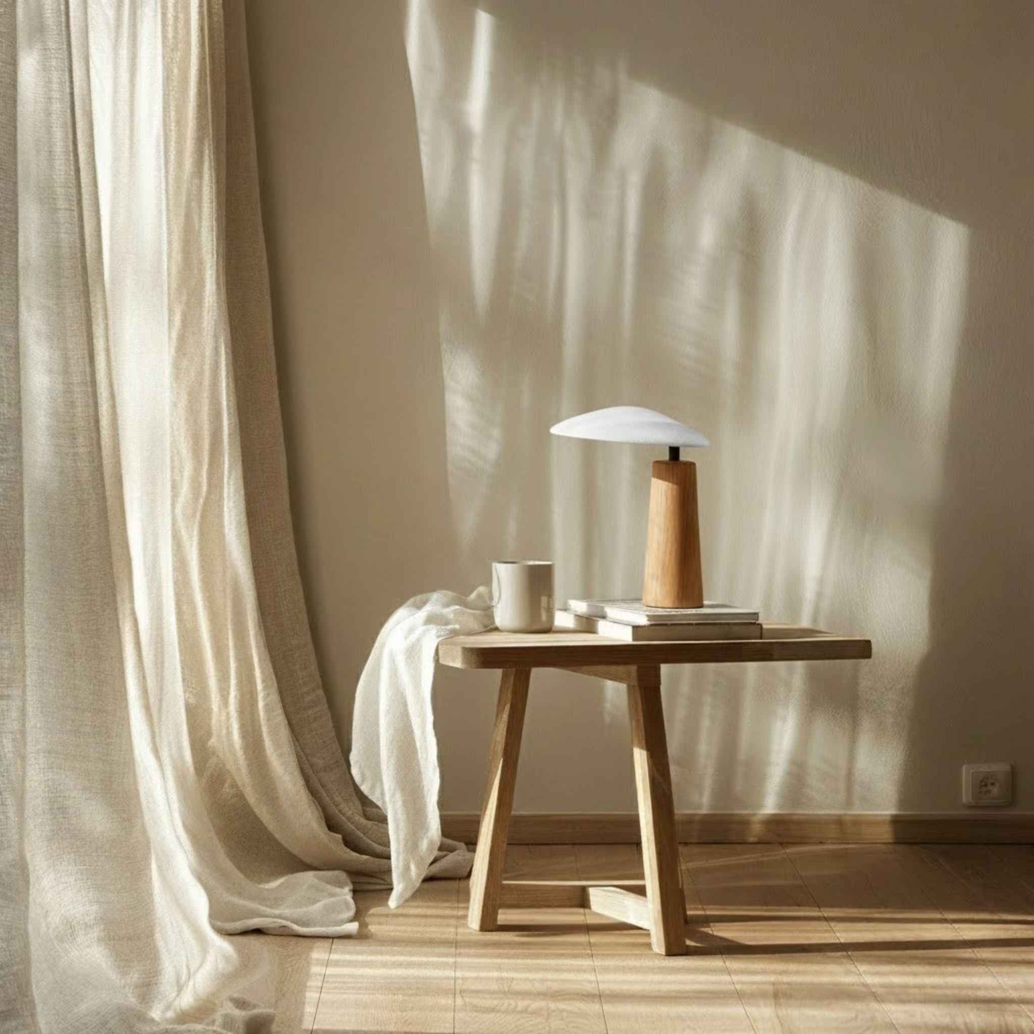 Bela Table Lamp | Wooden Base, White Linen Shade