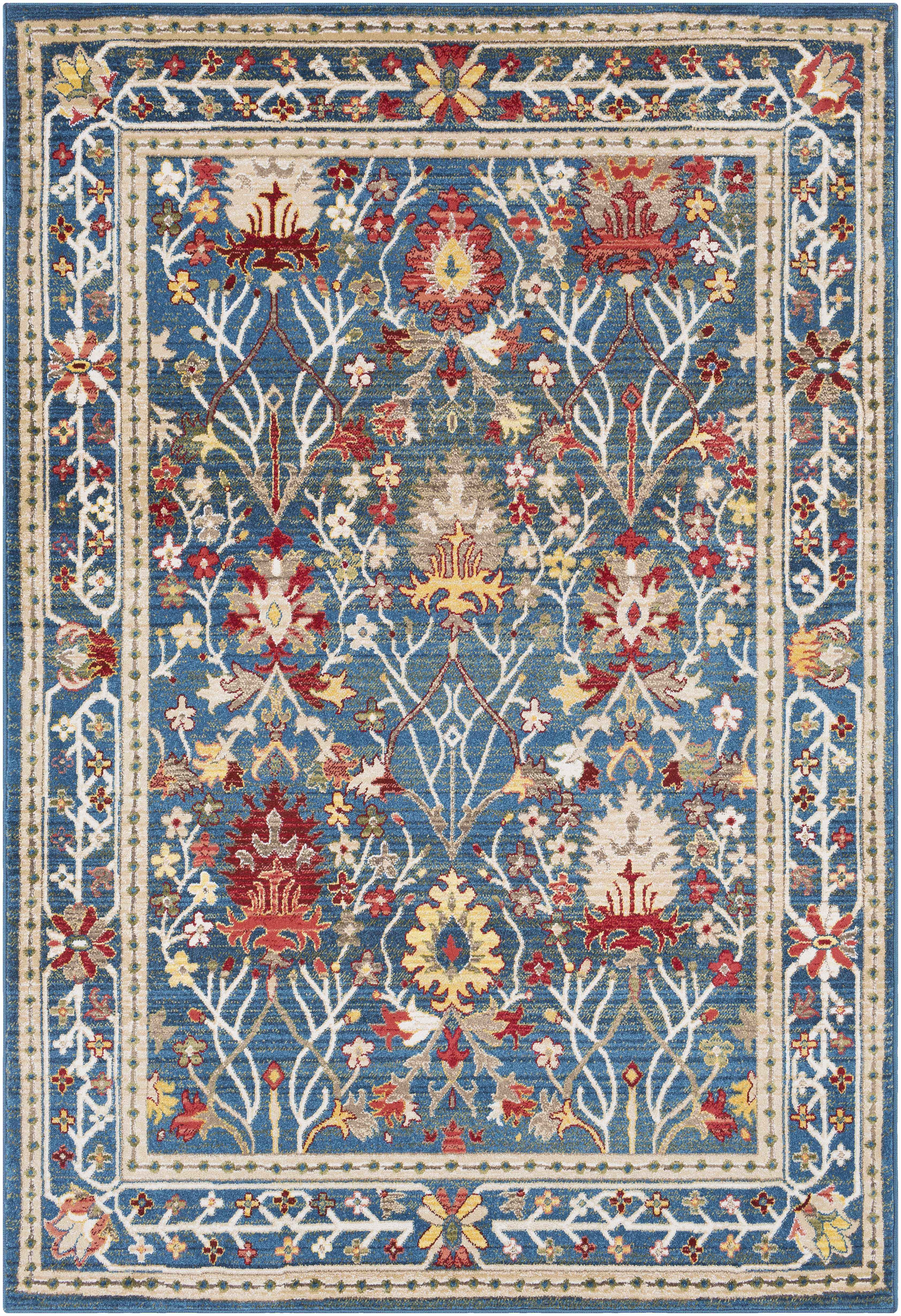 Brio Area Rug  Navy Blue Damask, Machine Woven Polypropylene
