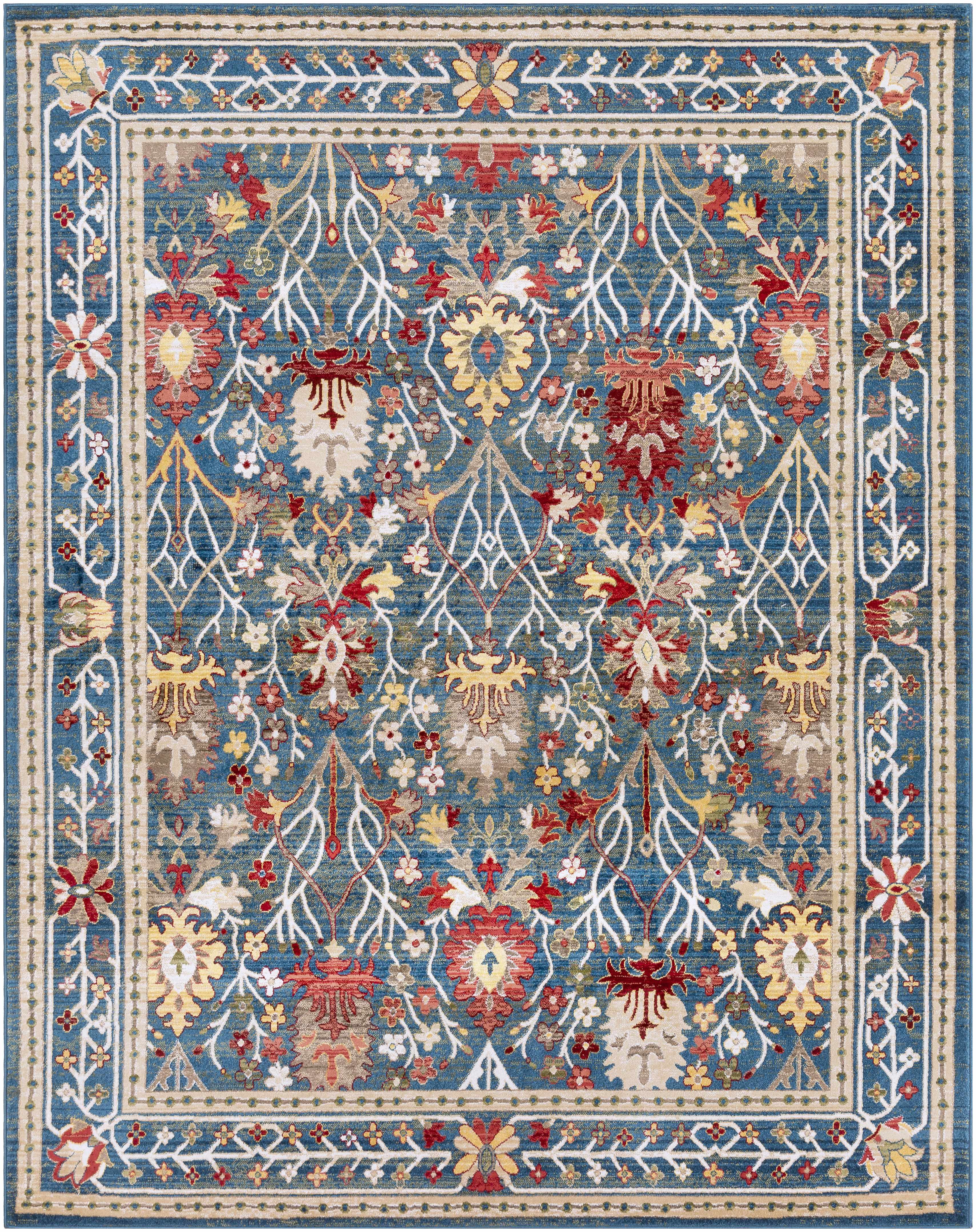Brio Area Rug  Navy Blue Damask, Machine Woven Polypropylene