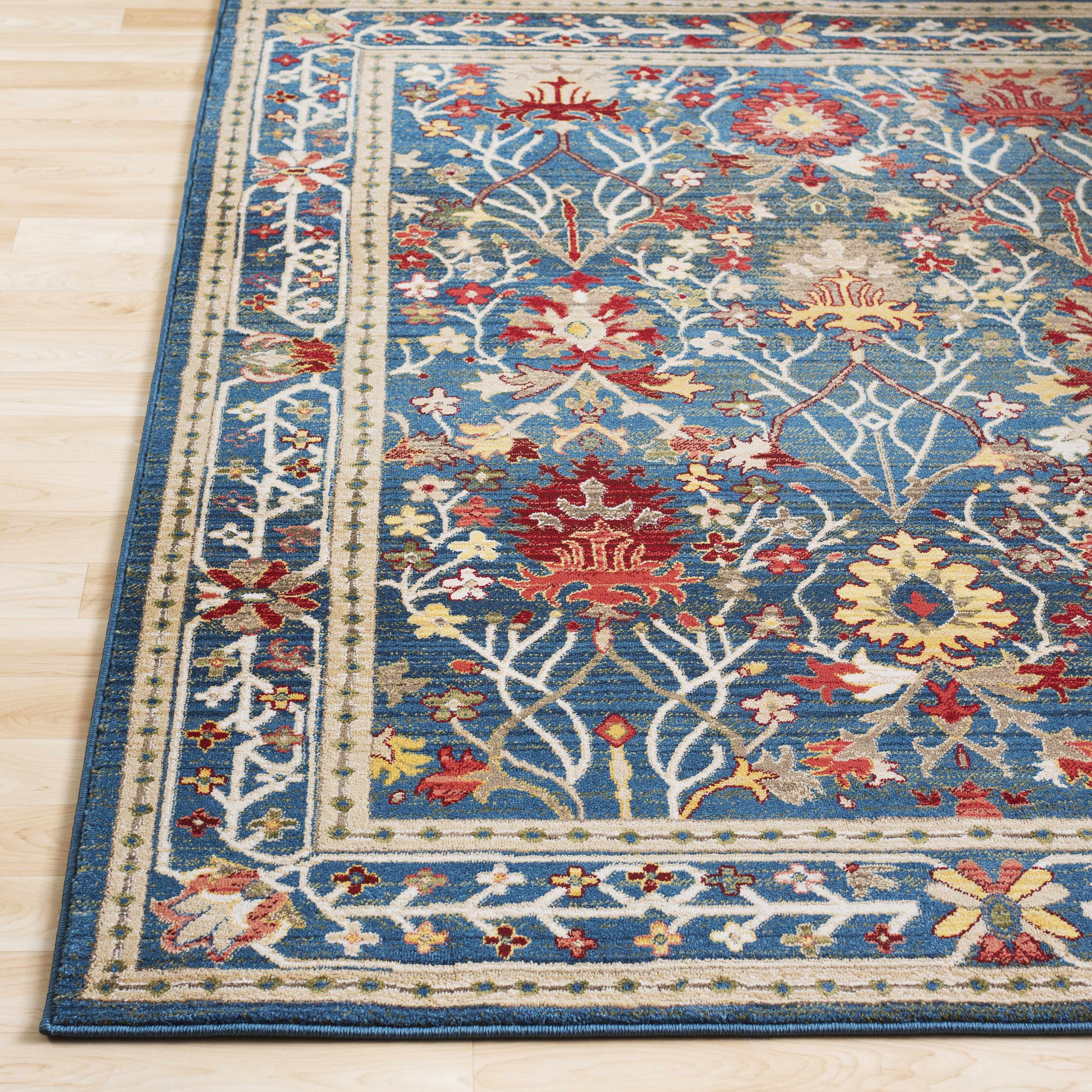 Brio Area Rug  Navy Blue Damask, Machine Woven Polypropylene
