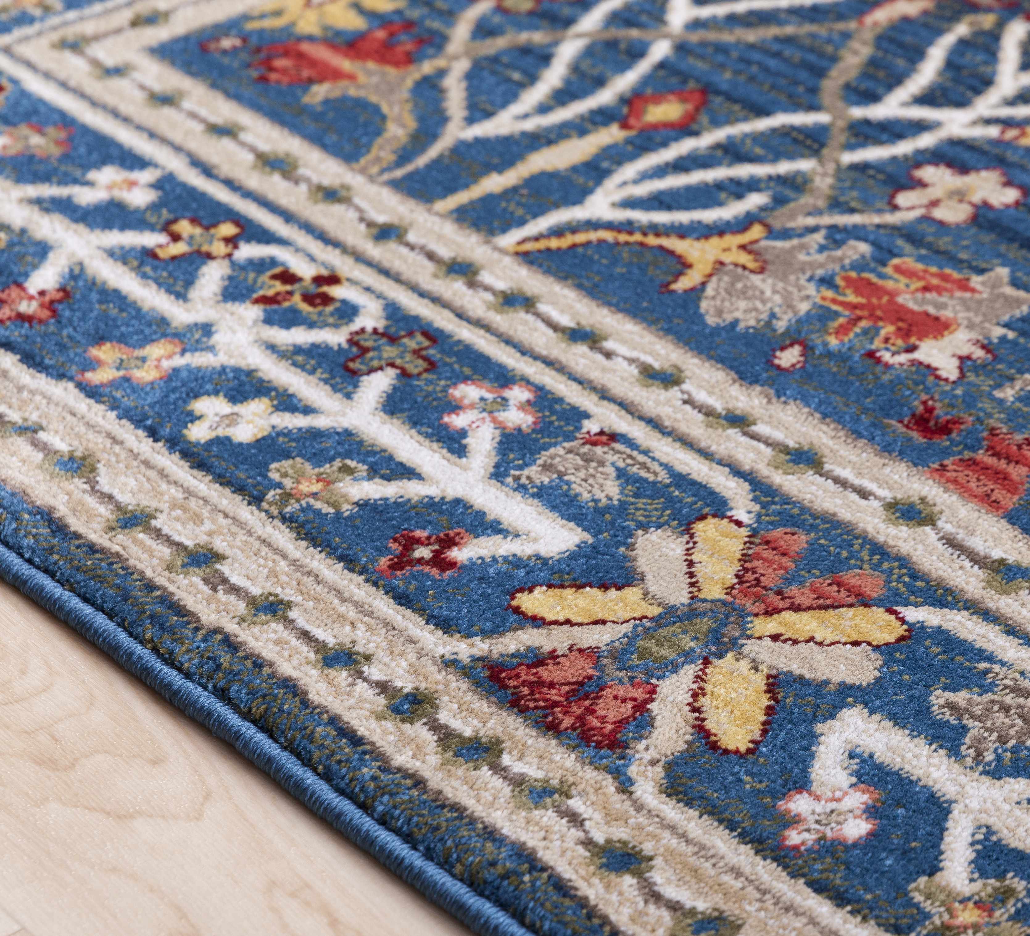Brio Area Rug  Navy Blue Damask, Machine Woven Polypropylene
