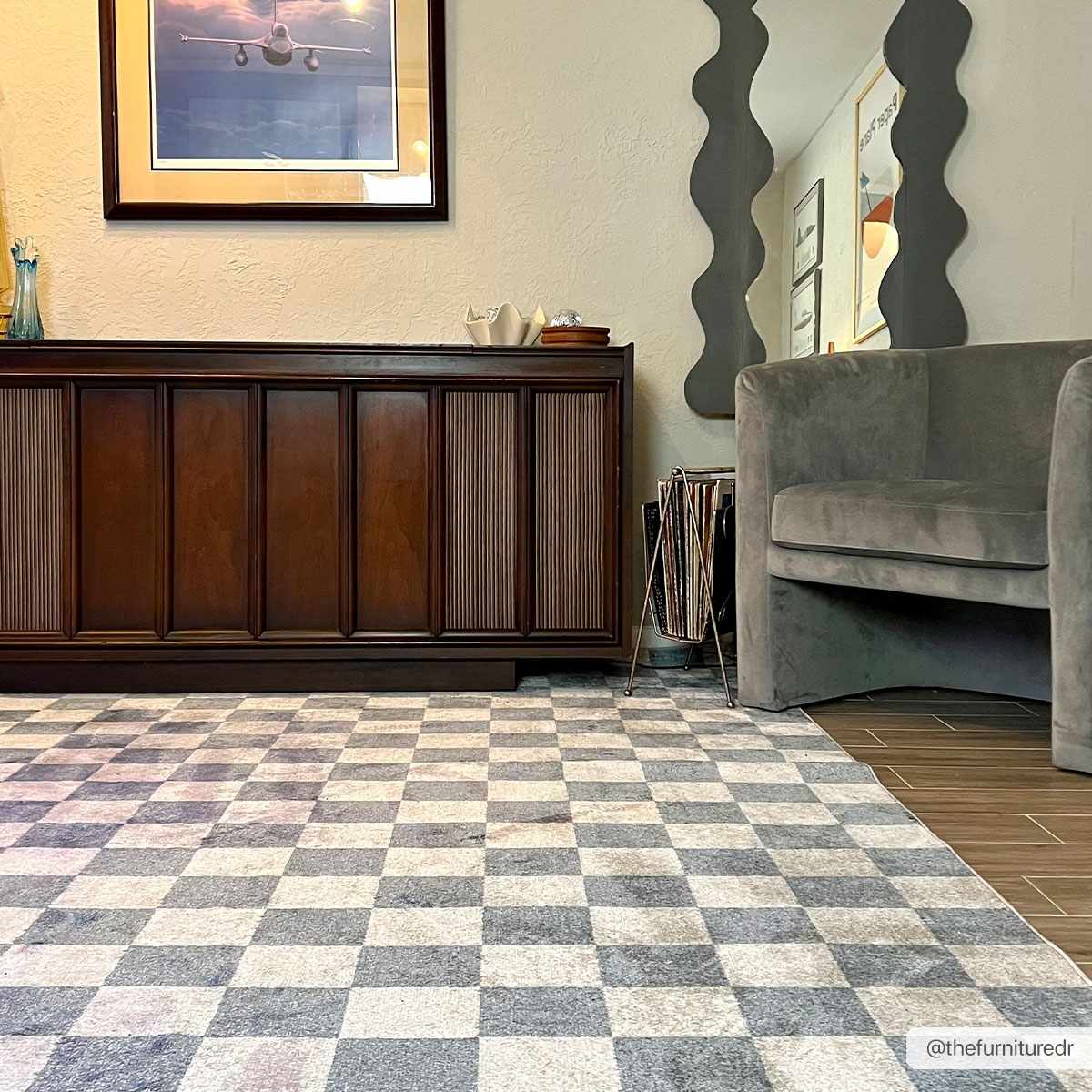 Bento Blue Checkered Rug  Washable Polyester, Medium Pile