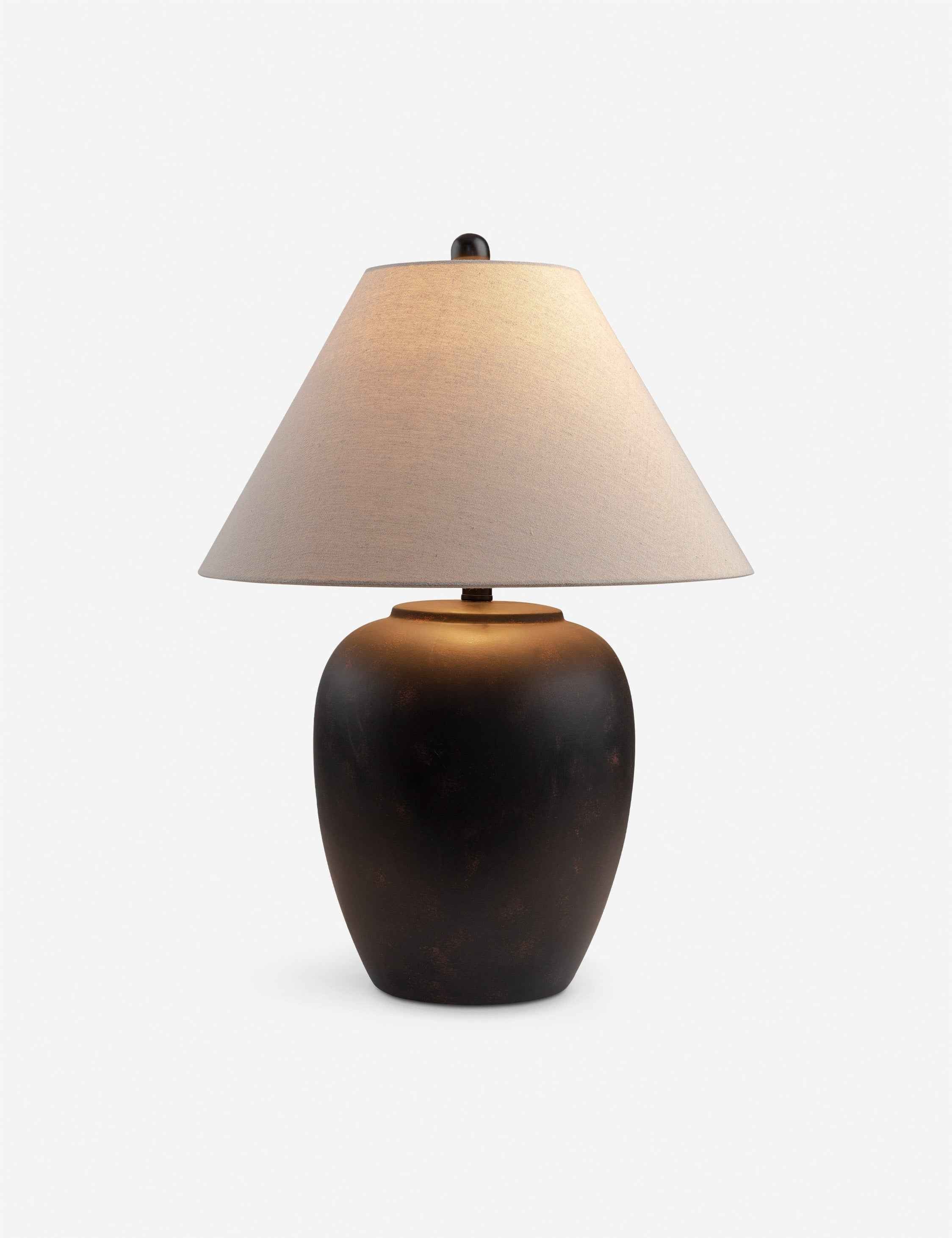 Kira Table Lamp | Sleek Vessel Shape, Beige Linen Shade