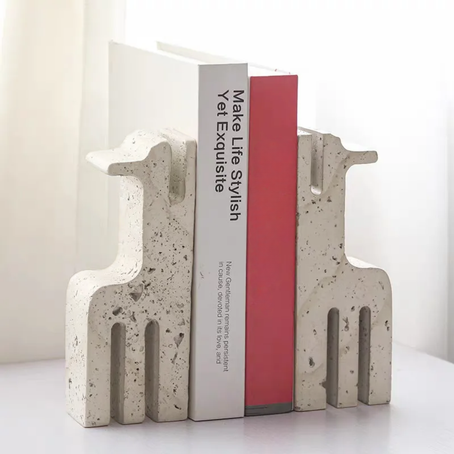 Bela Ethnic Sculpture Bookends | Travertine Marble, Abstract Design
