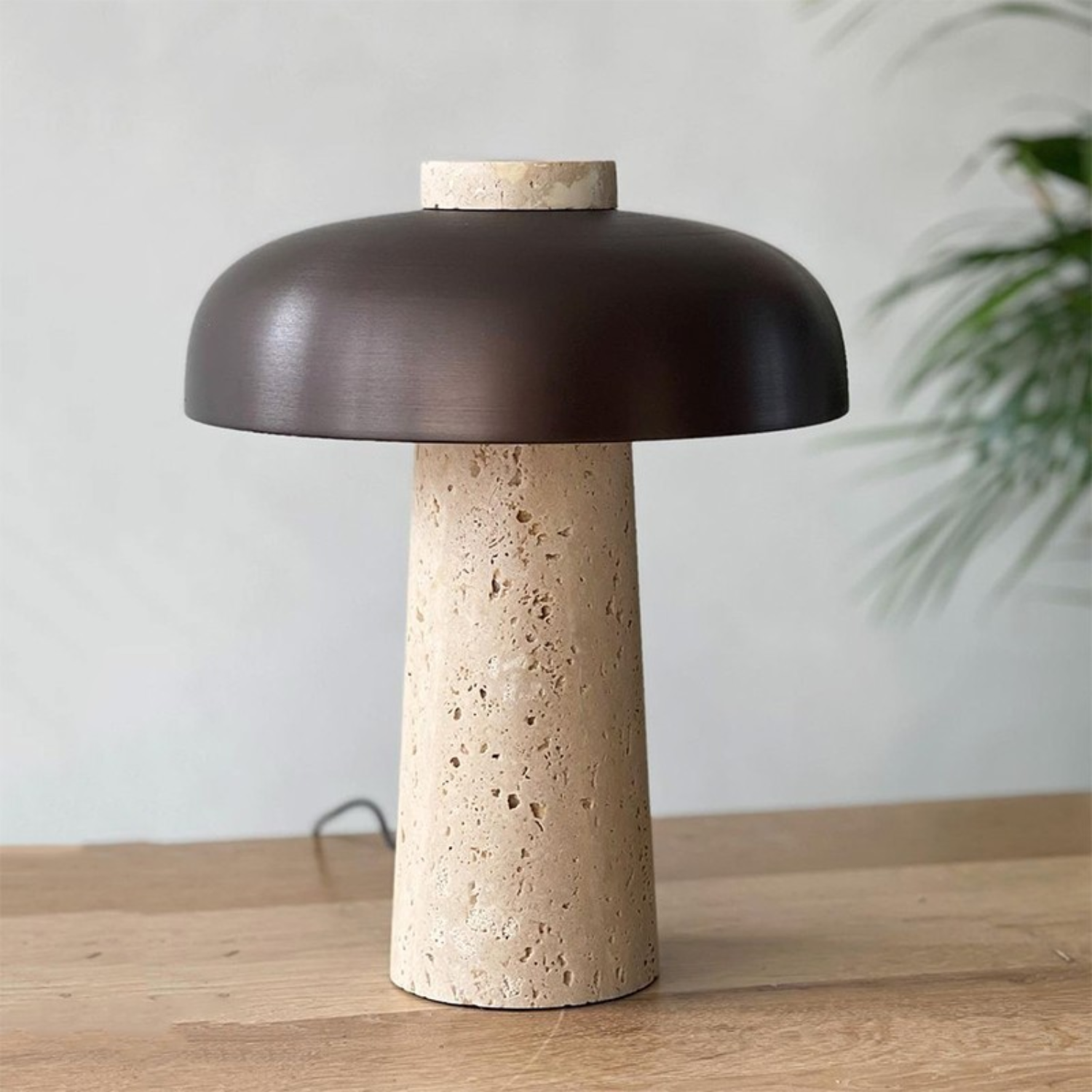 Eclipse – Black Modern Travertine Table Lamp with Touch Control - Cendre Home