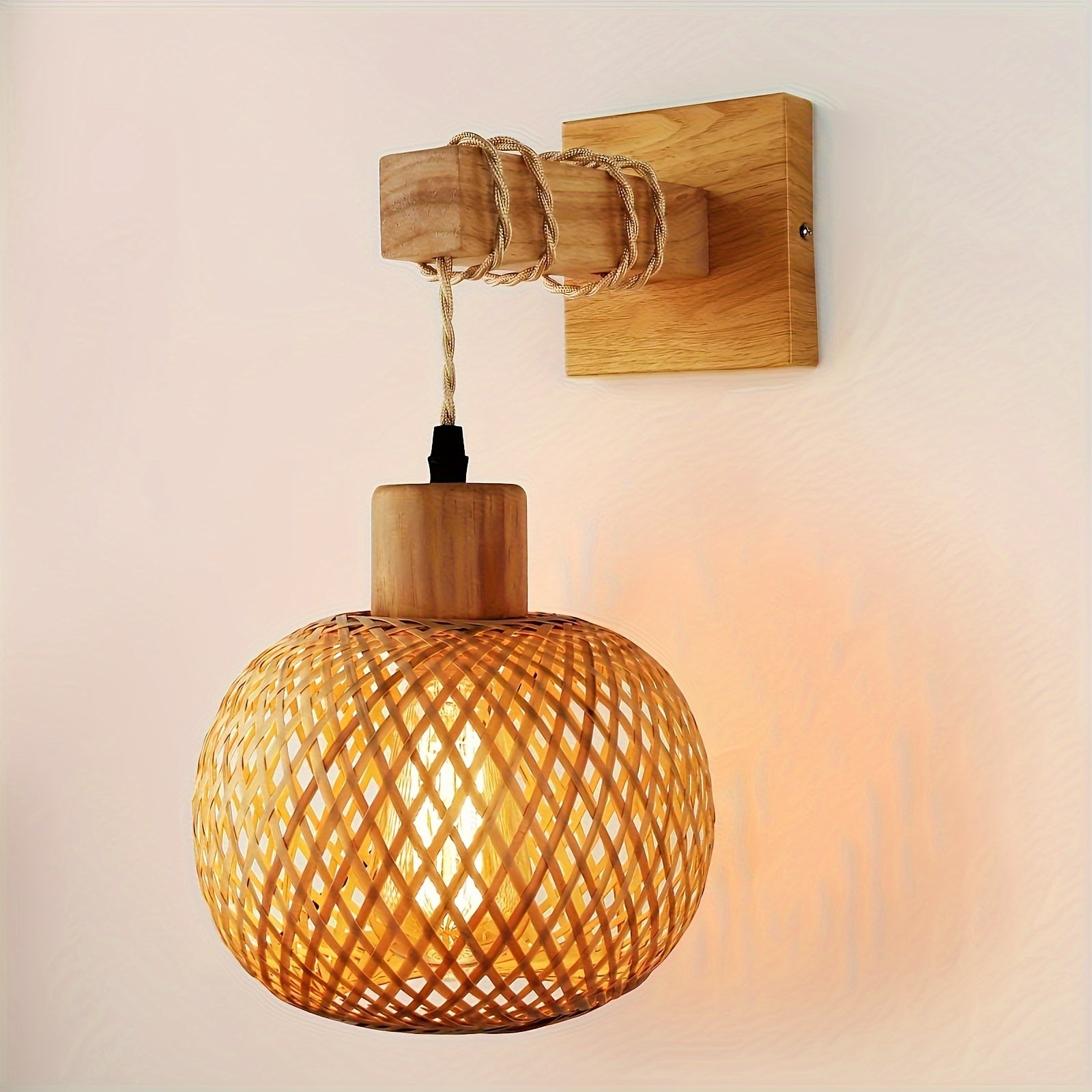 Bela Wall Sconce | Handwoven Rattan & Wood, Warm Ambient Light