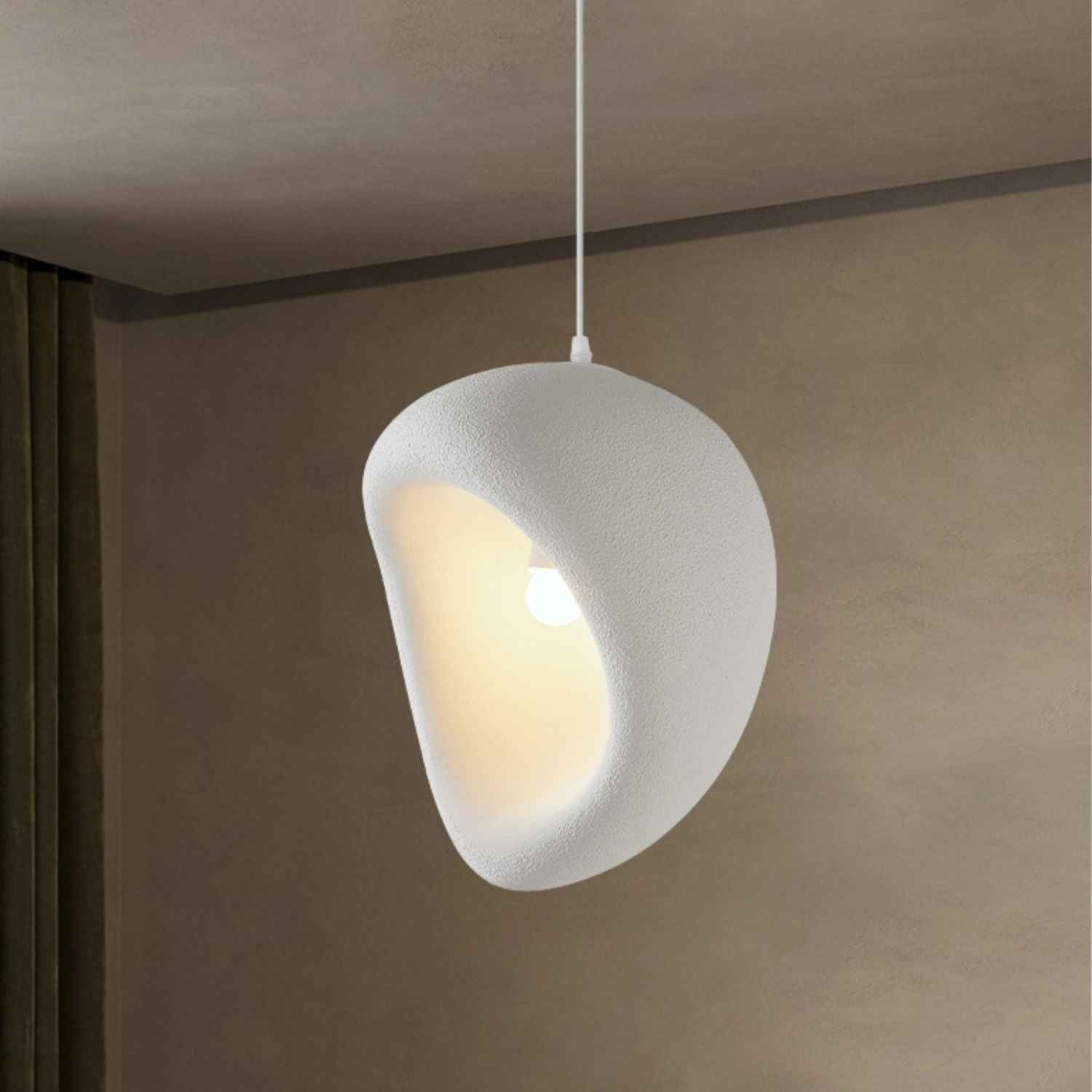 Ovo – Cream Beige Japandi Pendant Hanging Lamp 150cm - Cendre Home
