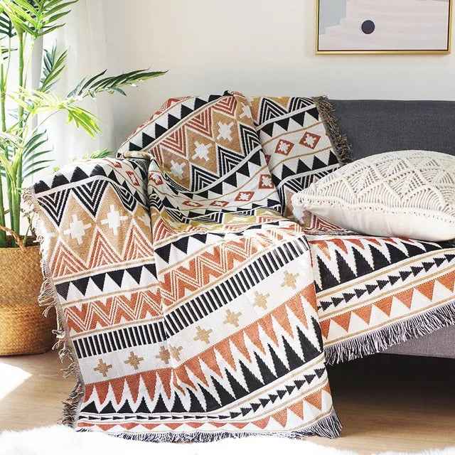Alora Throw Blanket | Luxe Jacquard Weaving, Handwoven Fringe