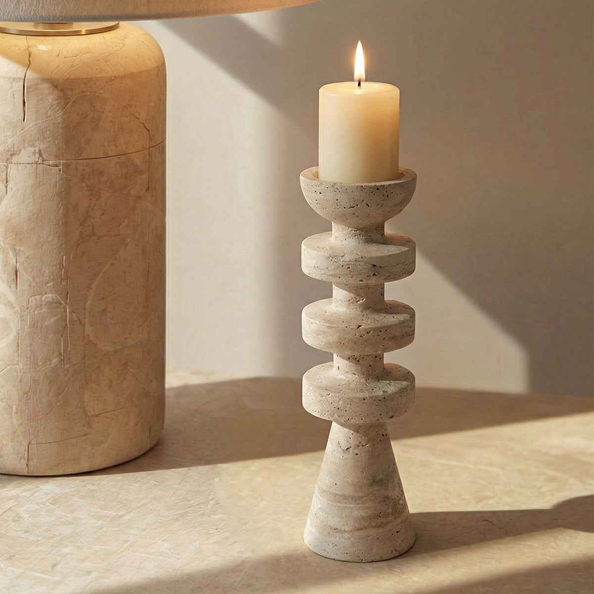 Alfil Candelabrum | Elegant Travertine Candle Holder