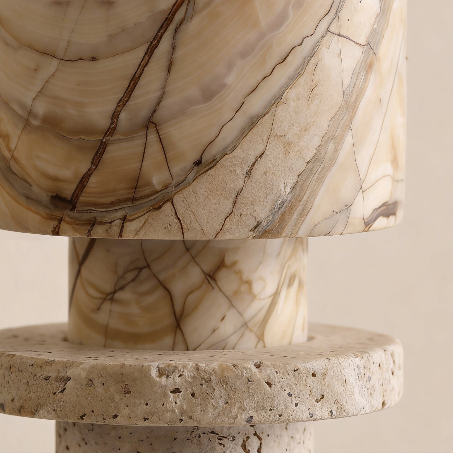 Bello Travertine Candelabrum | Five Rings, Natural Matte Finish