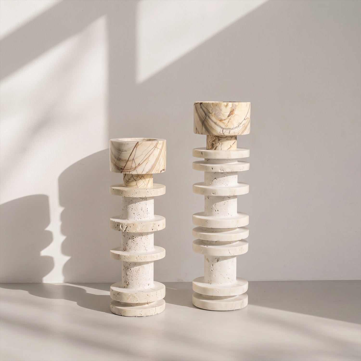 Bello Travertine Candelabrum | Five Rings, Natural Matte Finish