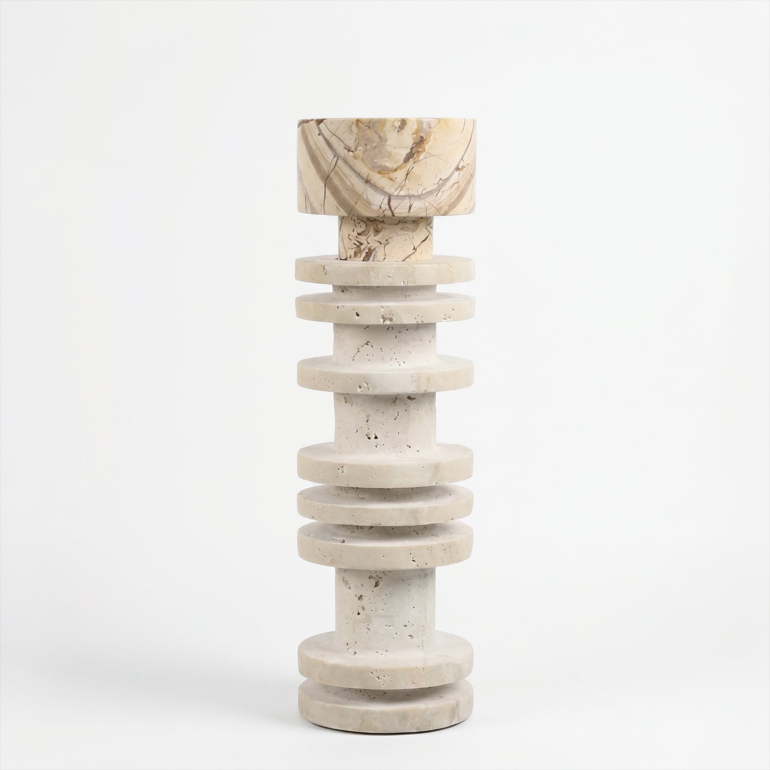 Bello Travertine Candelabrum | Classical Column Design, 32 cm