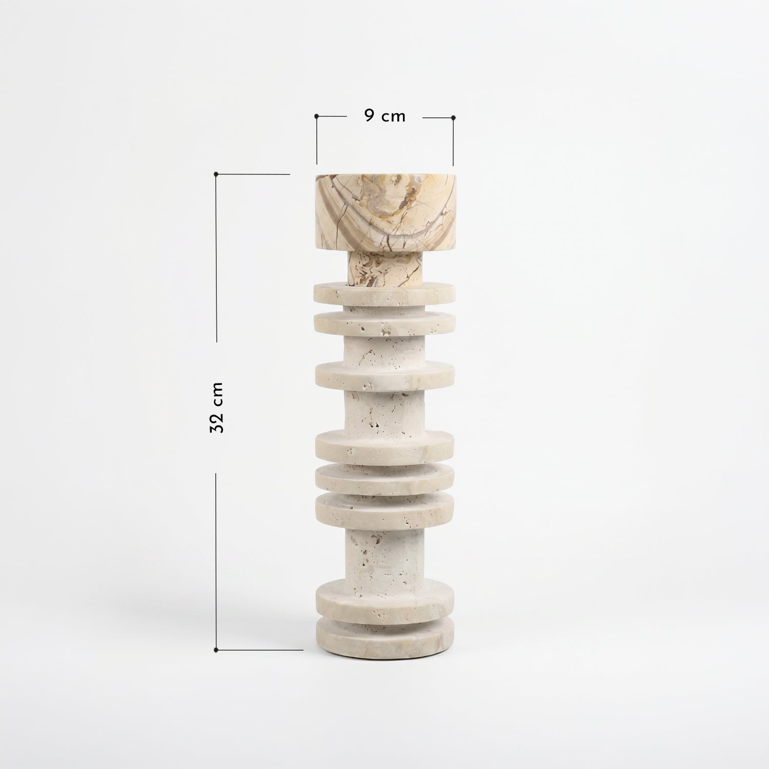 Bello Travertine Candelabrum | Classical Column Design, 32 cm